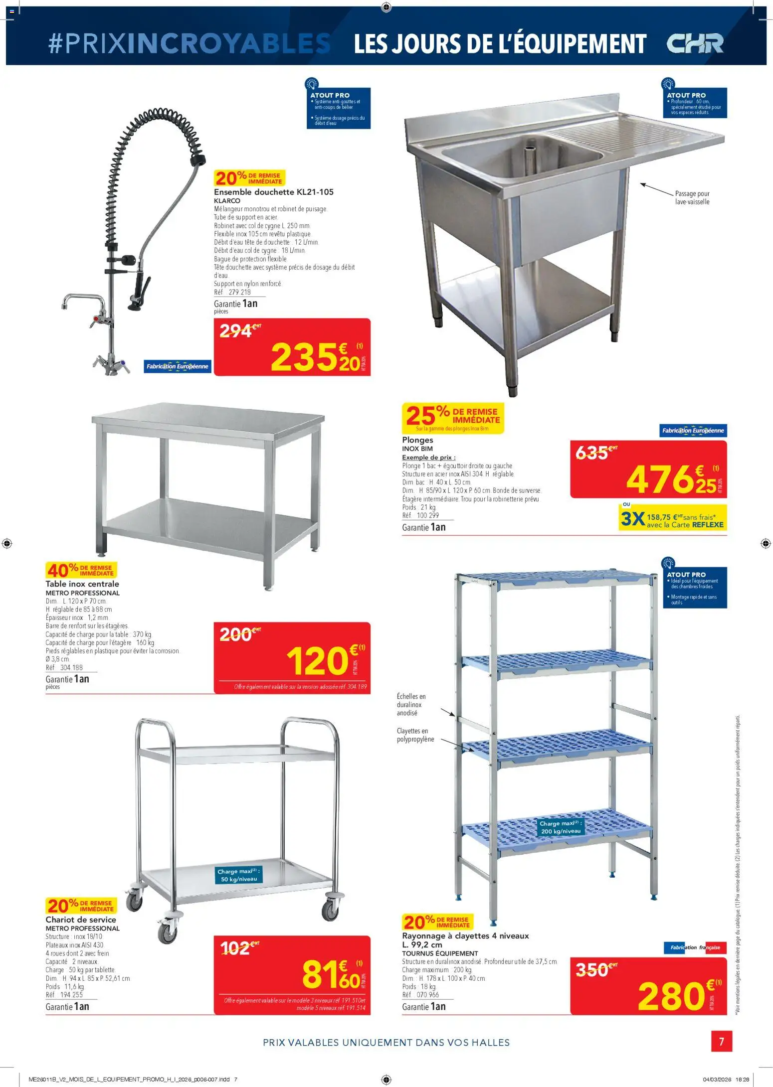 {H1} | Page: 7 | Produits: Robinet, Poids, Étagère, Table