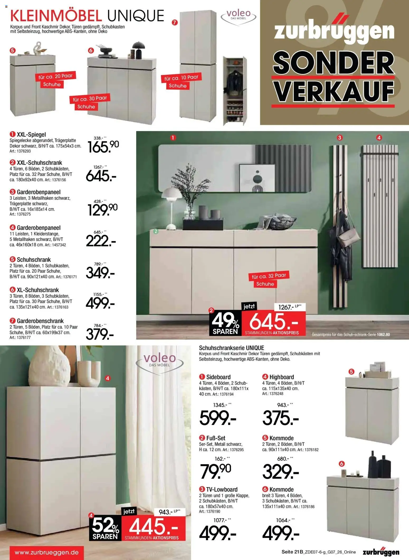 Zurbrüggen Sonderverkauf – gültig ab 09.07.2026 | Seite: 31 | Produkte: Sideboard, HIghboard, Kommode, Garderobenschrank