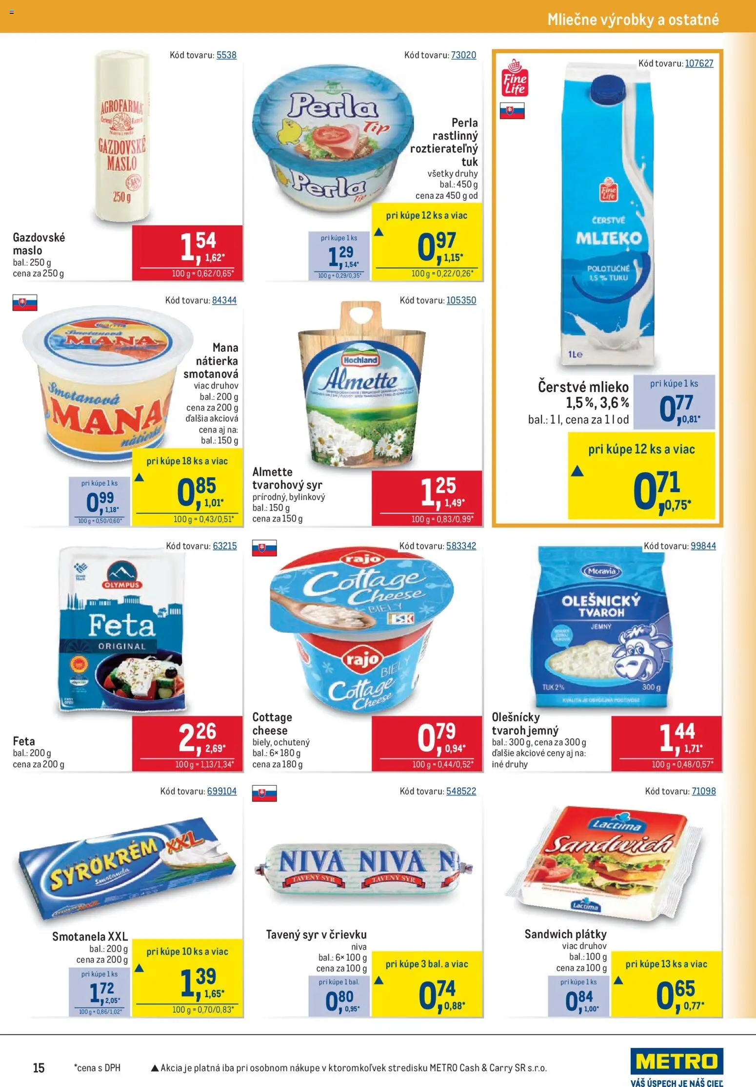 Nové Metro akcie – leták je platný od 09.09.2026 | Strana: 15 | Produkty: Mlieko, Nátierka, Tavený syr, Tvaroh