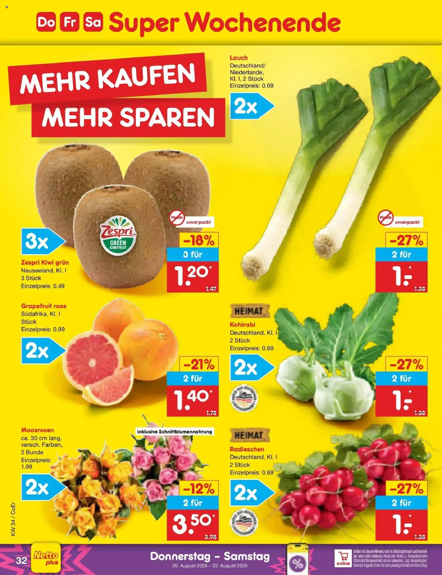 Netto Marken-Discount Prospekt Weimar – gültig ab 17.08.2026 | Seite: 50 | Produkte: Kohlrabi, Grapefruit, Kiwi, Lauch