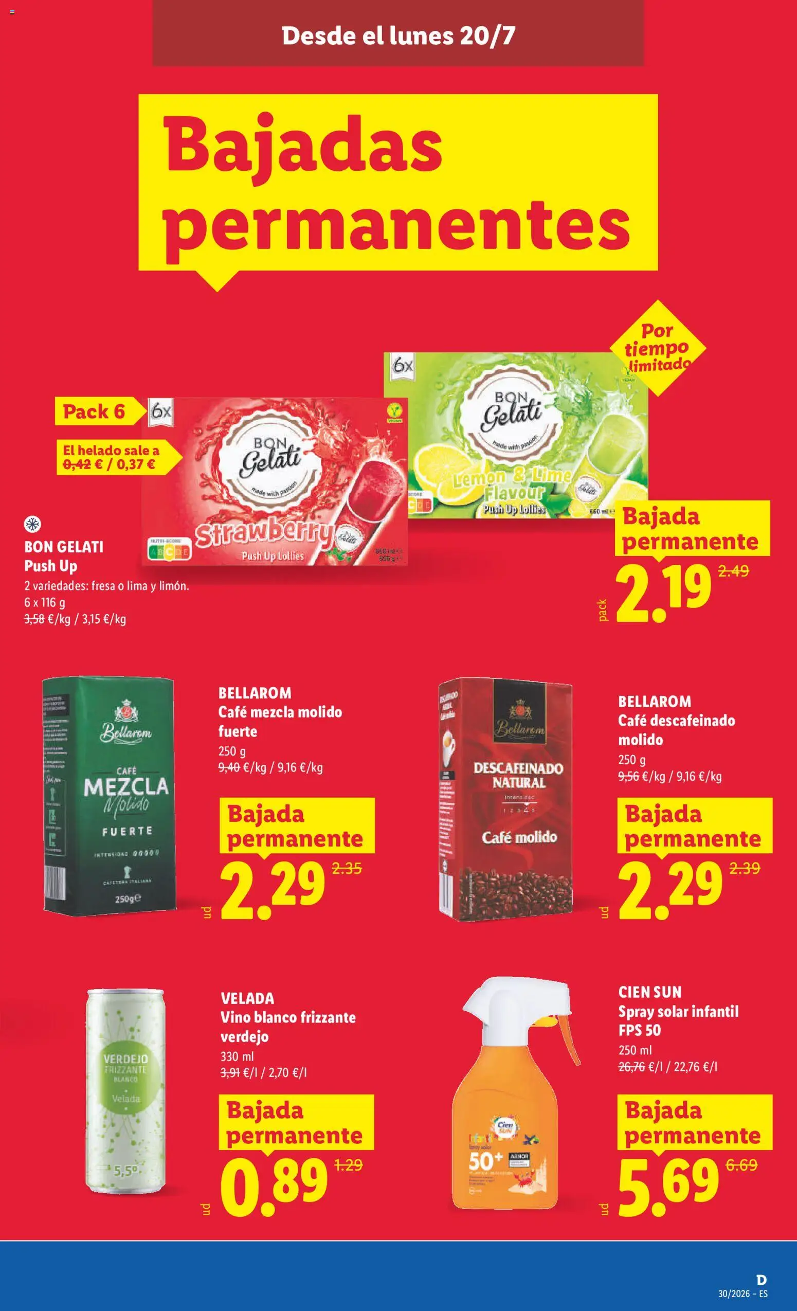 Lidl folleto │ válido desde el 20/07/2026 | Página: 23 | Productos: Spray solar infantil, Vino, Helado, Cafetera
