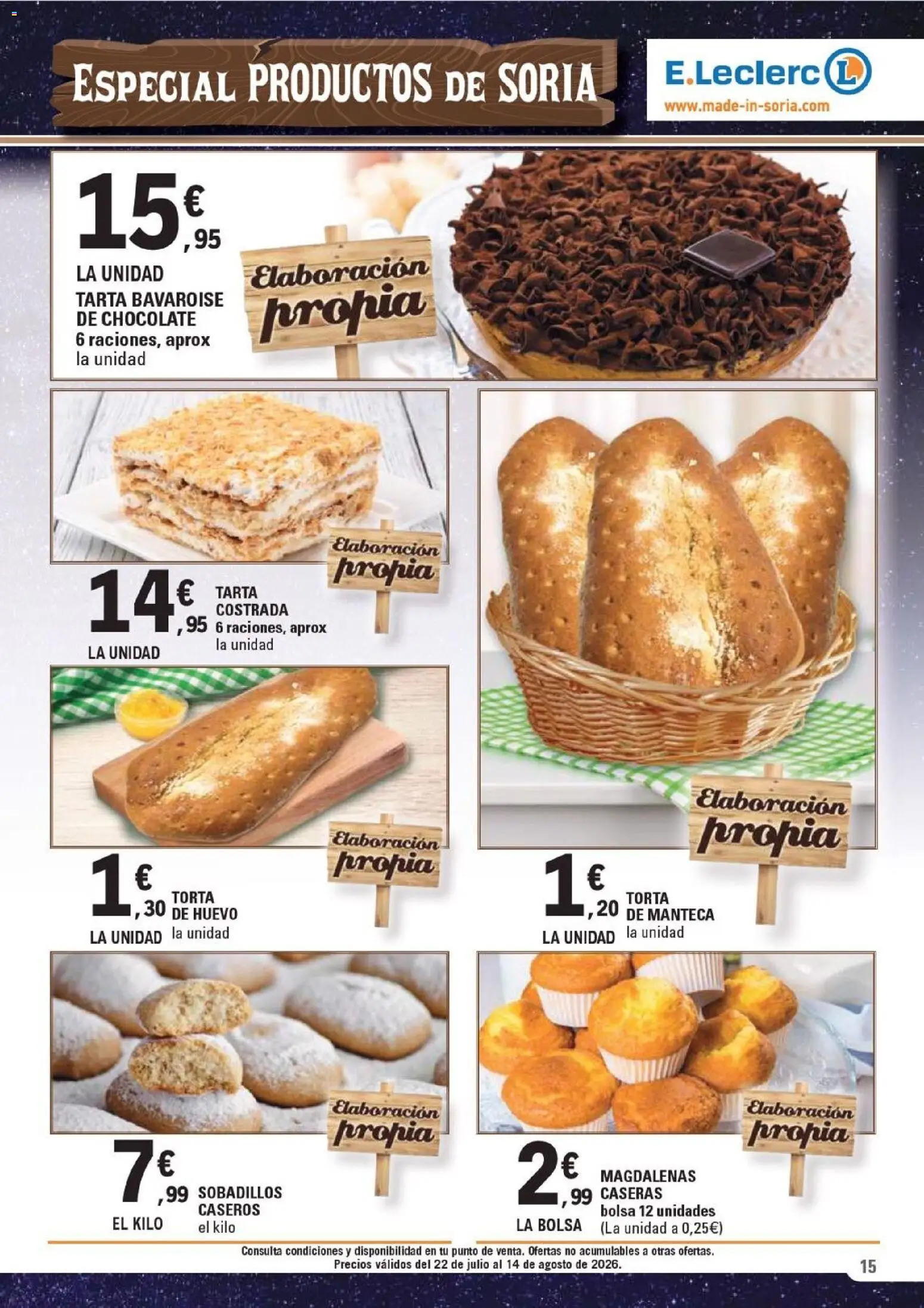 E.Leclerc Soria │ válido desde el 22/07/2026 | Página: 15 | Productos: Manteca, Chocolate, Magdalenas, Bolsa