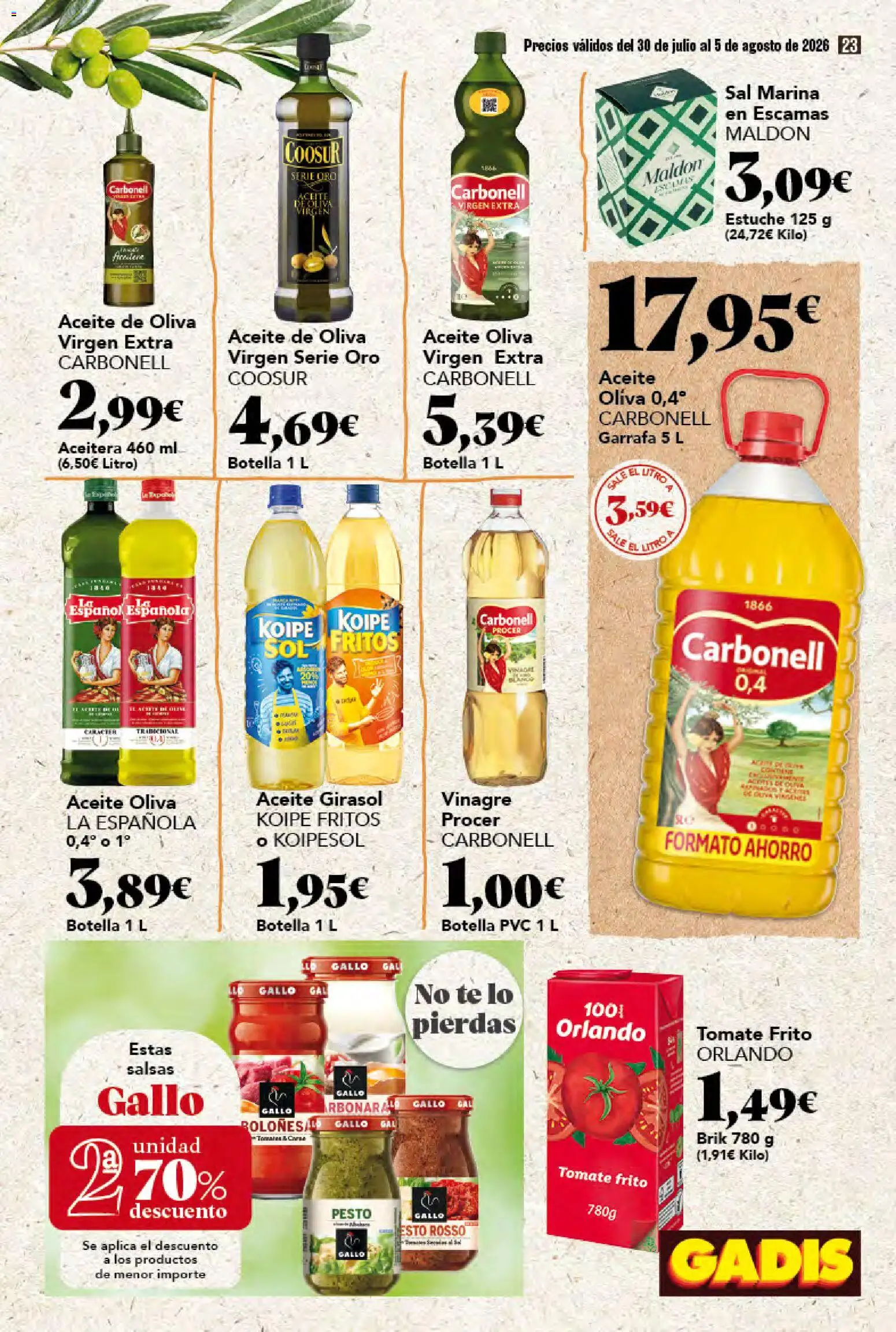Gadis folleto │ válido desde el 30/07/2026 | Página: 23 | Productos: Tomates, Té, Aceite de oliva, Aceite de oliva virgen extra