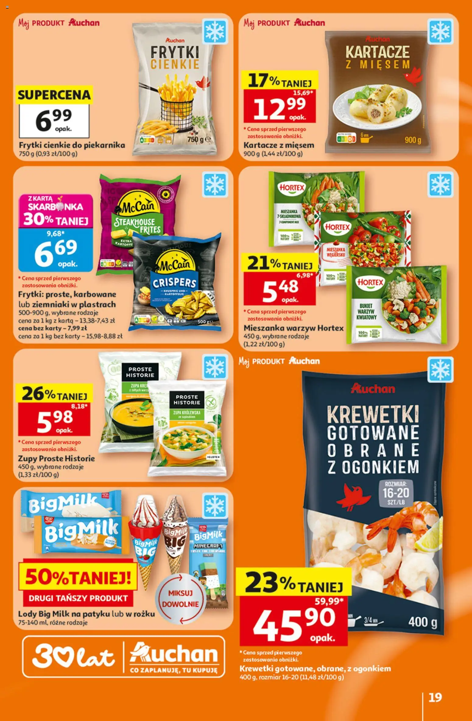 Auchan gazetka - 30 Lat Hipermarket od 23.07.2026 | Strona: 19 | Produkty: Zupa, Mieszanka warzyw, Lody, Ziemniaki