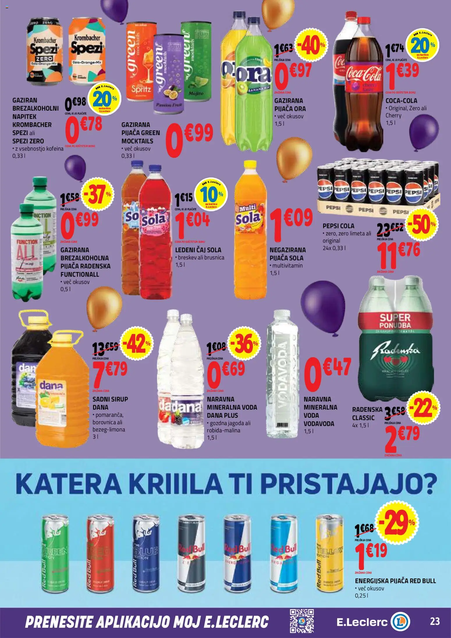 Novi E.leclerc katalog ponudbe – veljaven od 21.10.2026 | Stran: 23 | Izdelki: Sirup, Caj, Voda, Breskev