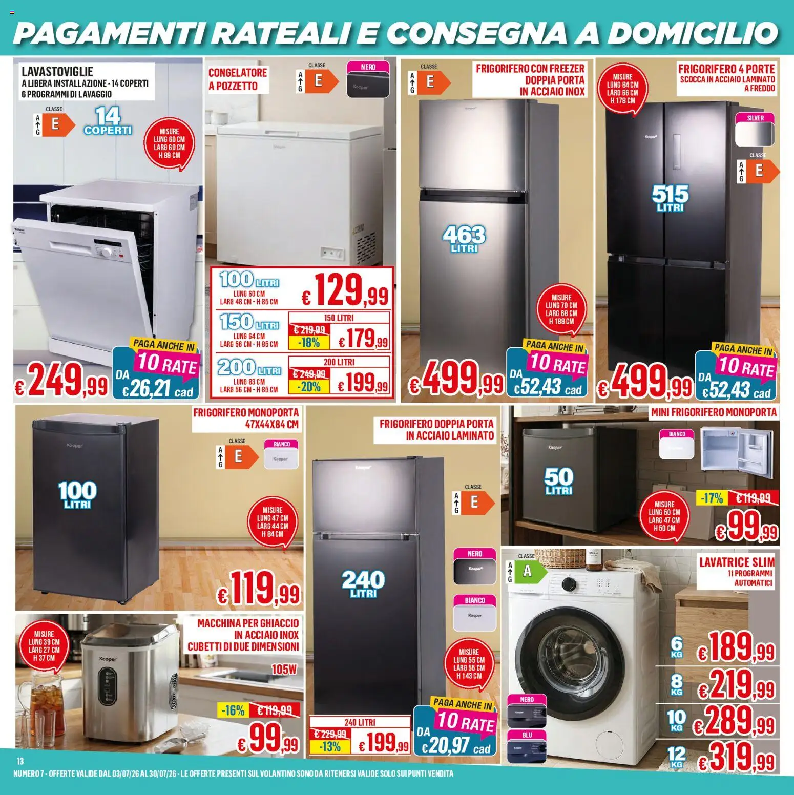 Volantino Satur del 03/07/2026 | Pagina: 13 | Prodotti: Freezer, Lavatrice, Frigorifero, Congelatore