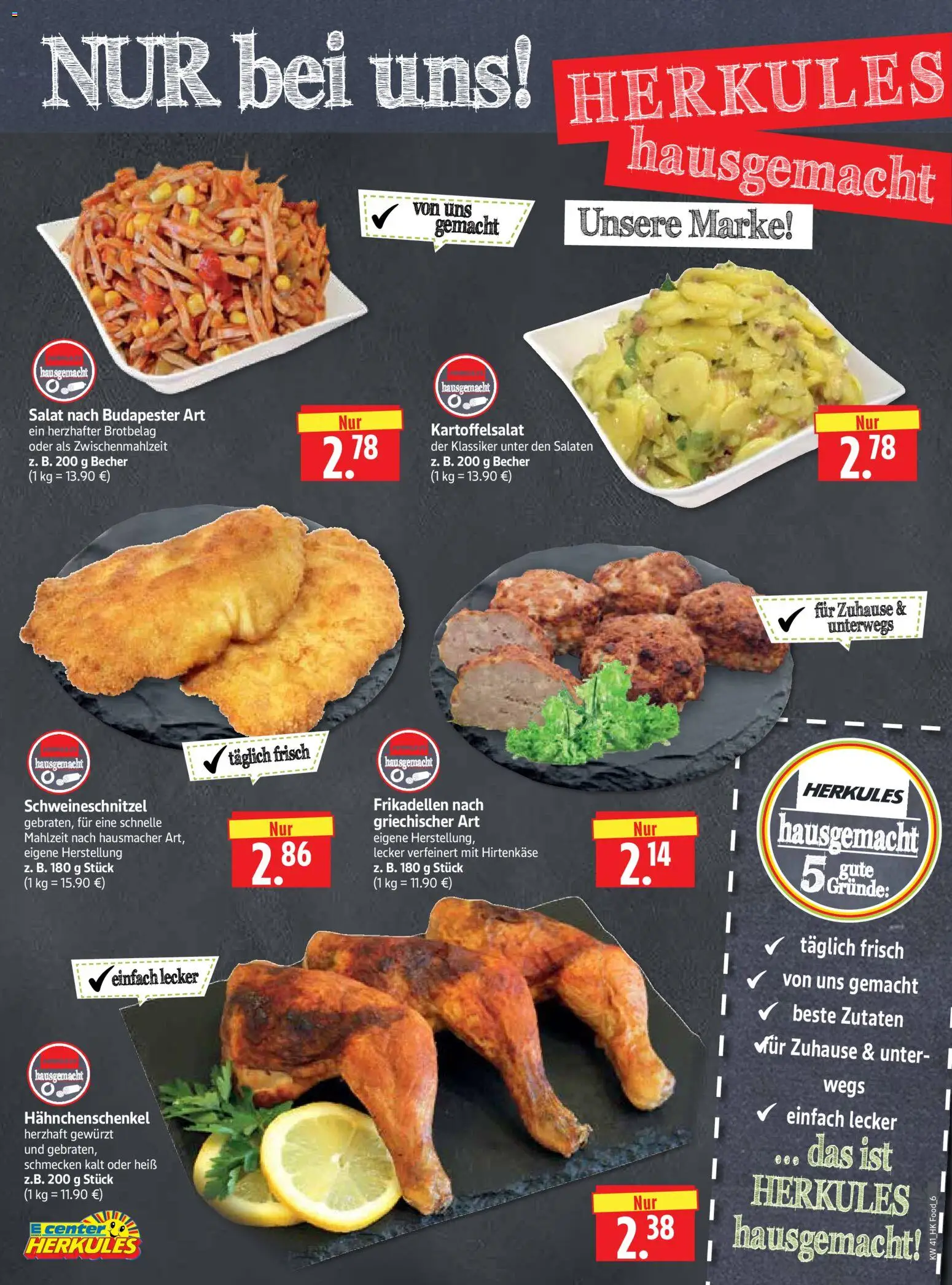 HERKULES Prospekt – gültig ab 05.10.2026 | Seite: 6 | Produkte: Hahnchenschenkel, Salat