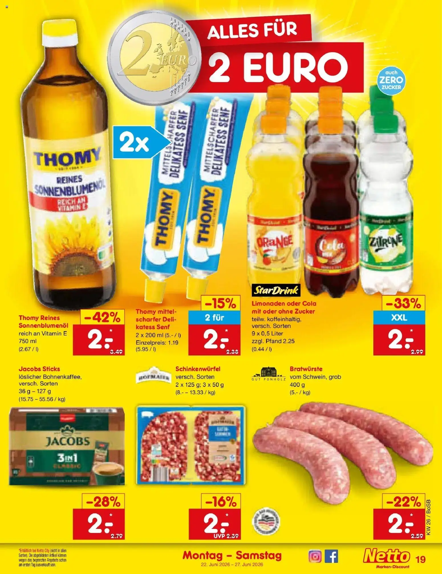 Netto Marken-Discount Prospekt Stadtlohn – gültig ab 22.06.2026 | Seite: 23 | Produkte: Cola, Sonnenblumenol, Zucker, Zitrone