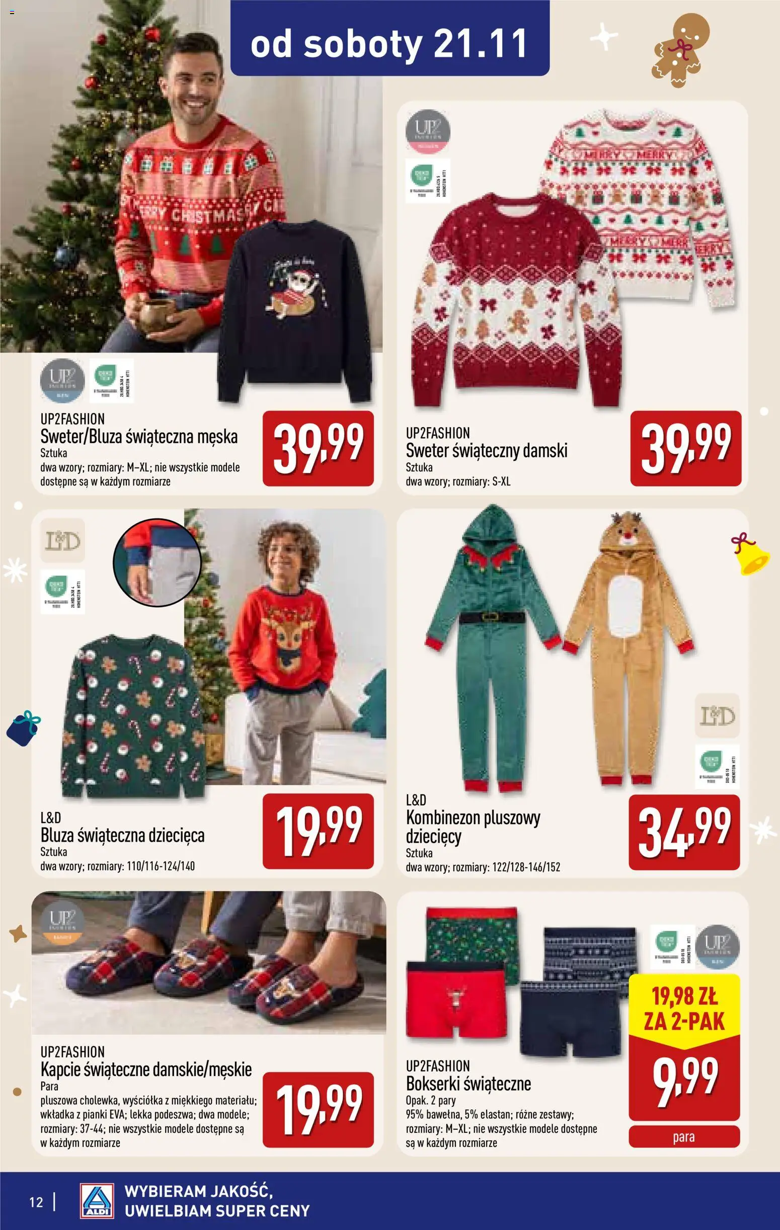 Aldi gazetka - Katalog prezentowy od 28.10.2026 | Strona: 12 | Produkty: Sweter, Kombinezon, Bokserki, Pianki