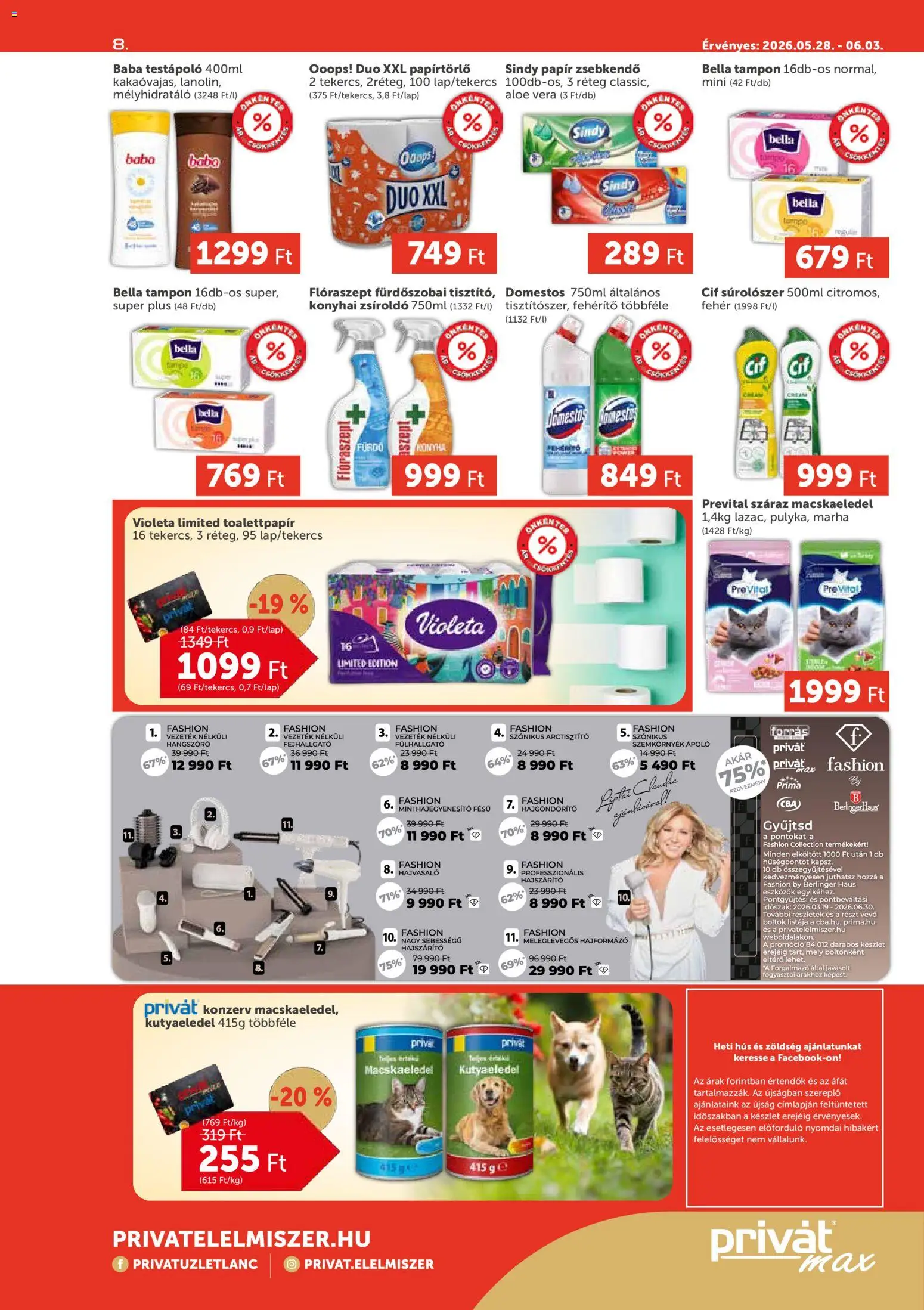 PRIVÁT akciós ujság - amely érvényes a következő dátumtól: 28.05.2026 | Oldal: 8 | Termékek: Fejhallgató, Hús, Hangszóró, Hajvasaló