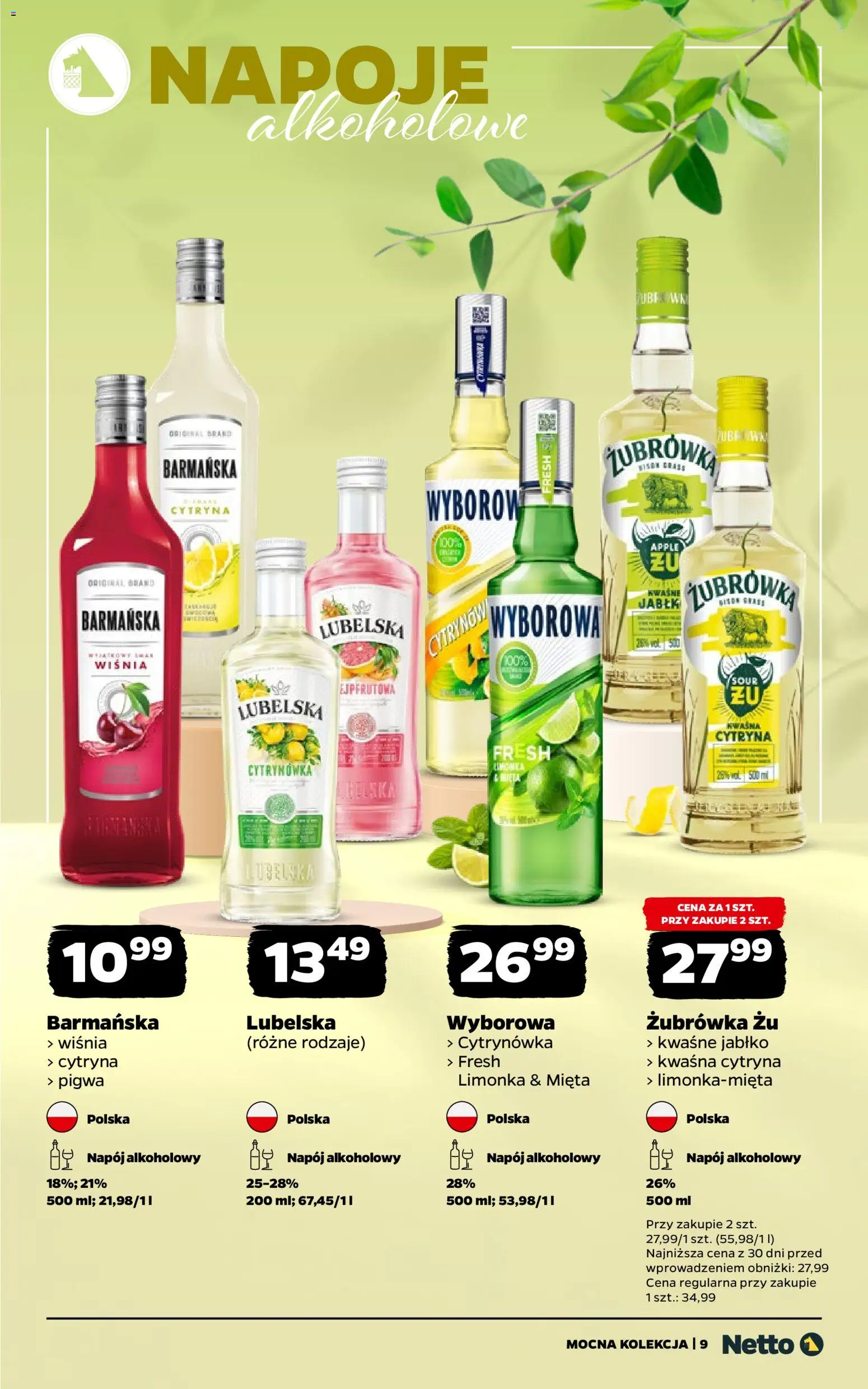 Netto gazetka - Alkohole mocne od 11.05.2026 | Strona: 9 | Produkty: Limonka, Pigwa, Mięta, Żubrówka