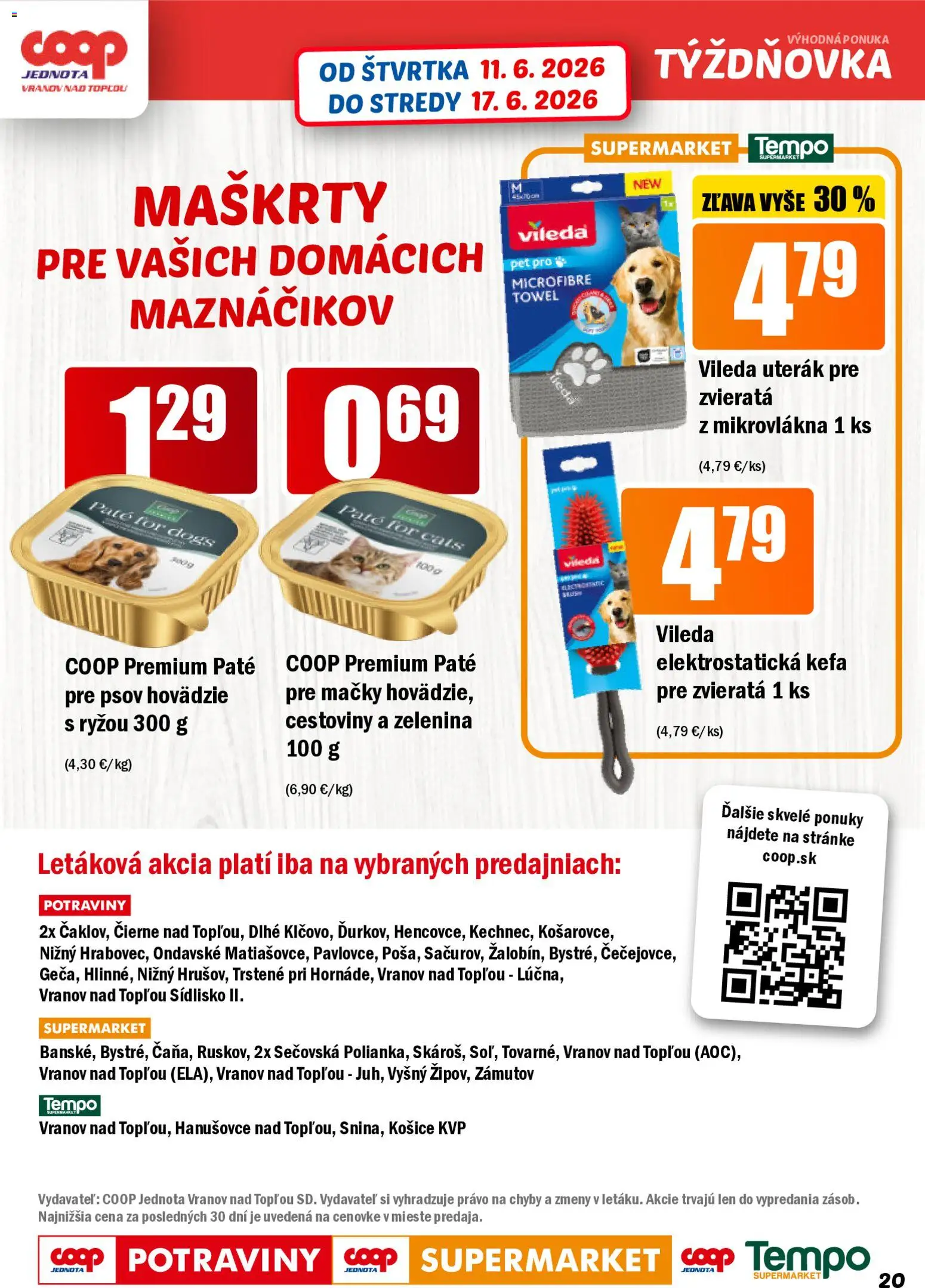 Nové COOP Jednota akcie – leták je platný od 11.06.2026 | Strana: 20 | Produkty: Cestoviny, Uterák, Kefa