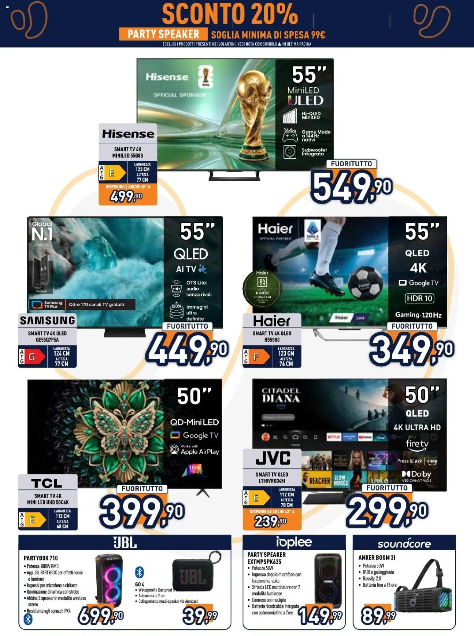 Volantino Unieuro del 27/07/2026 | Pagina: 4 | Prodotti: smart TV, TV, Audio, Microfono