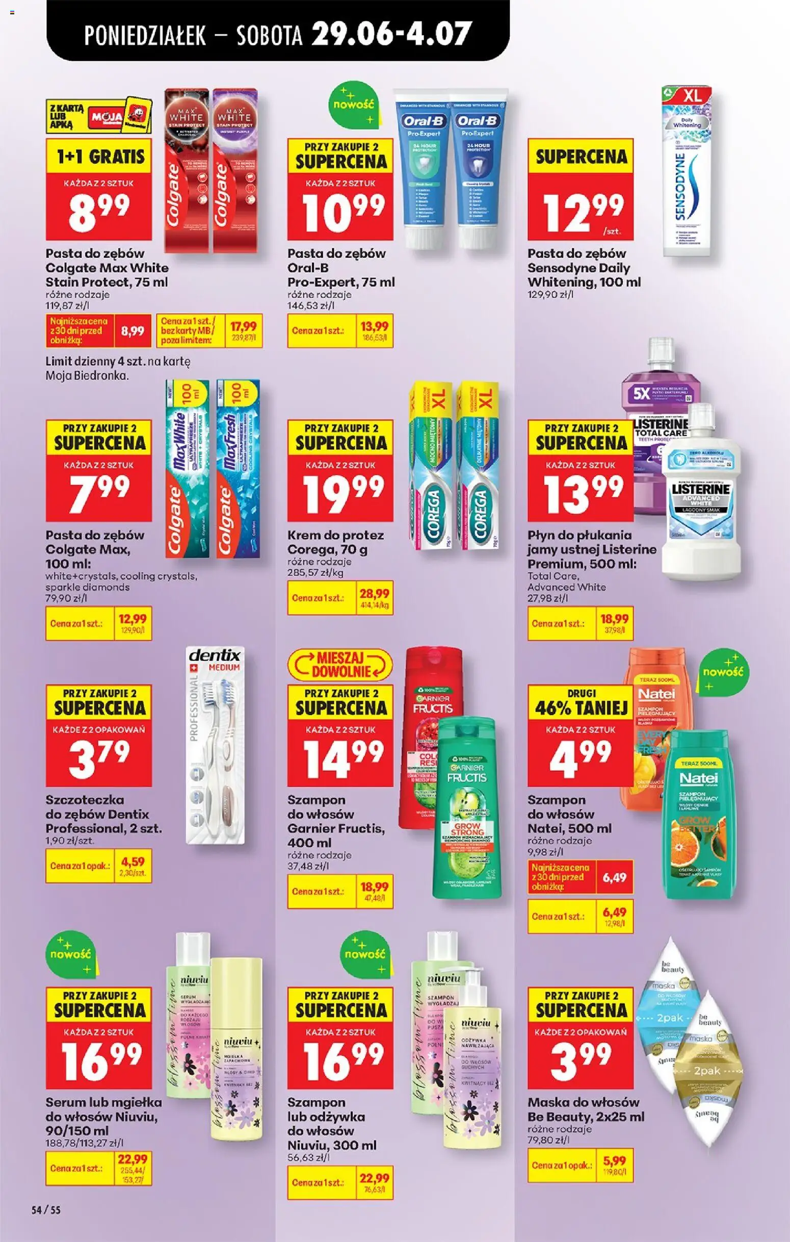 Biedronka gazetka od poniedziałku od 29.06.2026 | Strona: 68 | Produkty: Karta, Szampon, Odżywka do włosów, Pasta do zębów