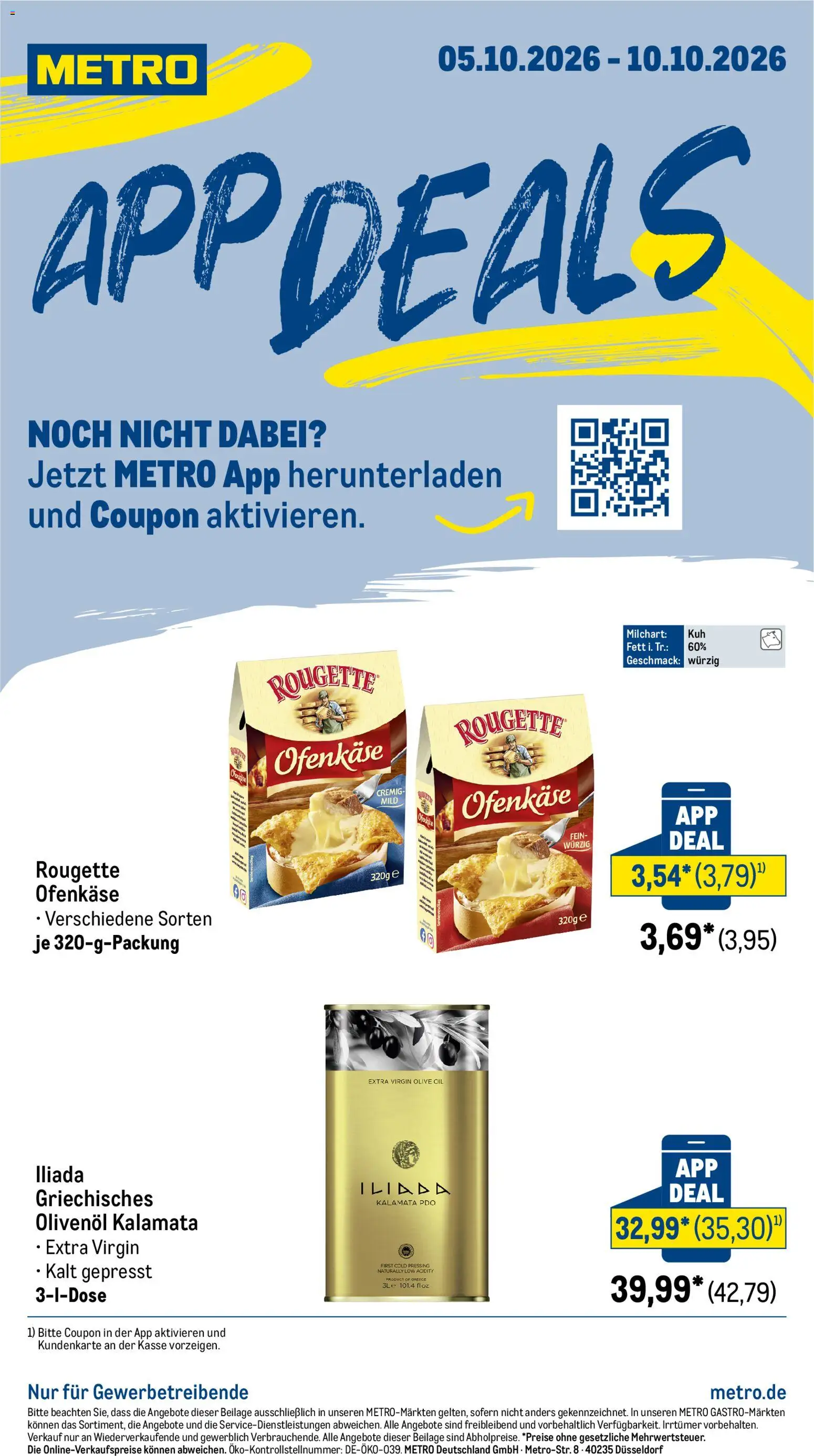 Metro App Deals – gültig ab 05.10.2026 | Seite: 1 | Produkte: Olivenol, Rougette ofenkase