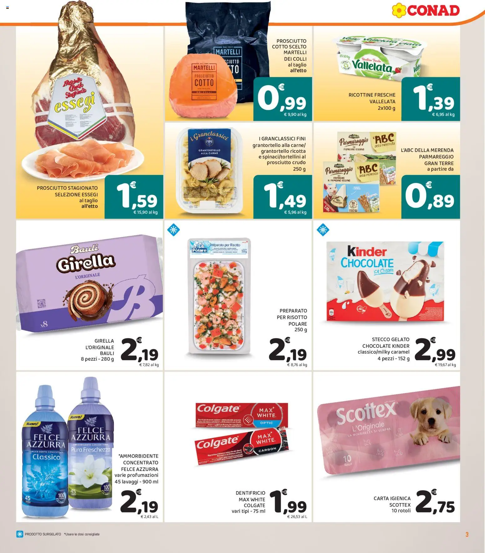 Volantino Conad del 02/09/2026 | Pagina: 3 | Prodotti: Carta igienica, Gelato, Taglio, Ricotta