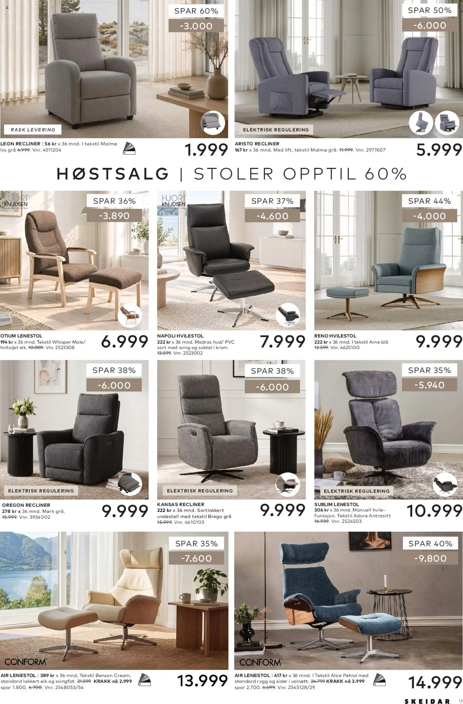 {H1} | Side: 9 | Produkter: Krakk, Hvilestol, Lys, Lenestol