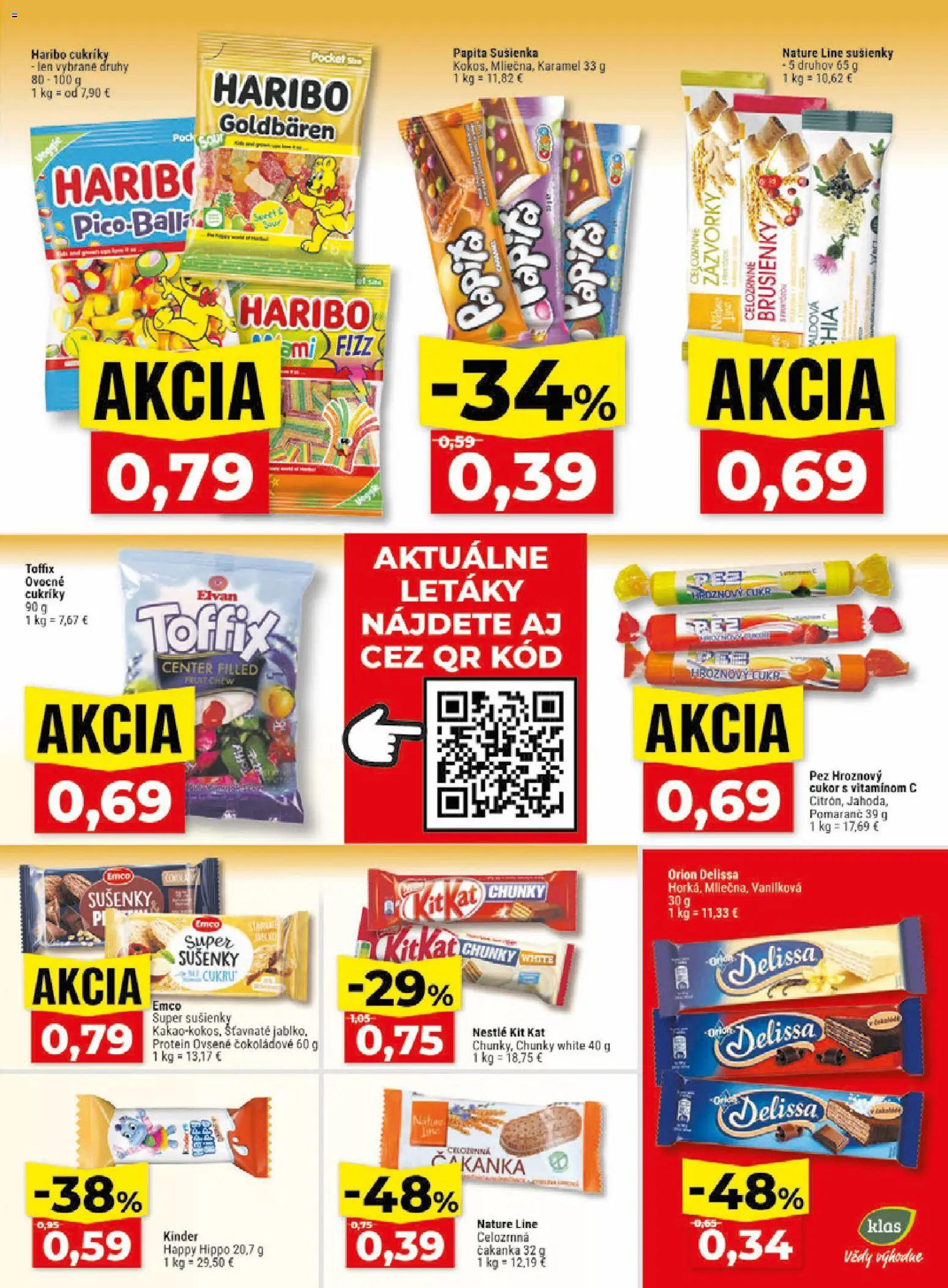 Nové Klas akcie – leták je platný od 27.07.2026 | Strana: 18 | Produkty: Protein, Kinder, Cukor, Cukríky