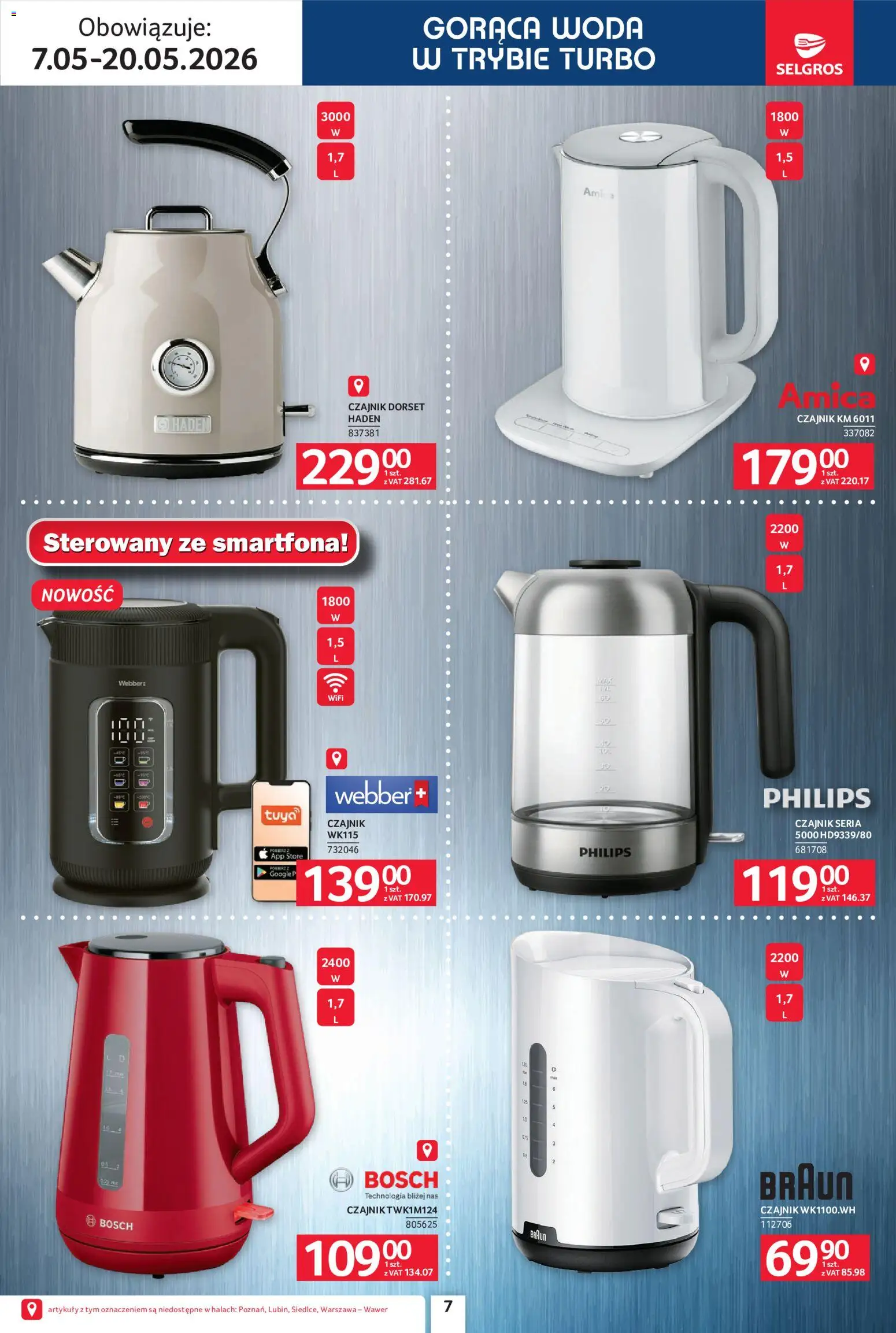 Selgros cash&carry gazetka - Elektro AGD od 07.05.2026 | Strona: 7 | Produkty: Czajnik, Woda