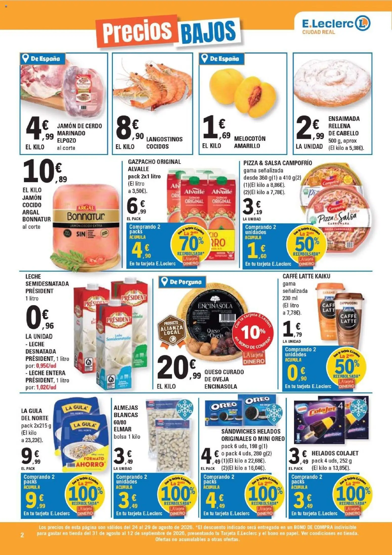 E.Leclerc Ciudad Real │ válido desde el 24/08/2026 | Página: 2 | Productos: Leche, Jamón, Jamón cocido, Pizza
