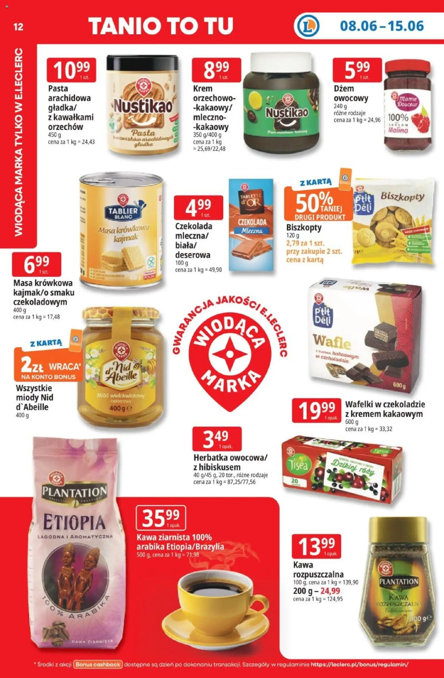 E.Leclerc gazetka od 08.06.2026 | Strona: 12 | Produkty: Karta, Miód, Czekolada mleczna, Wafelki