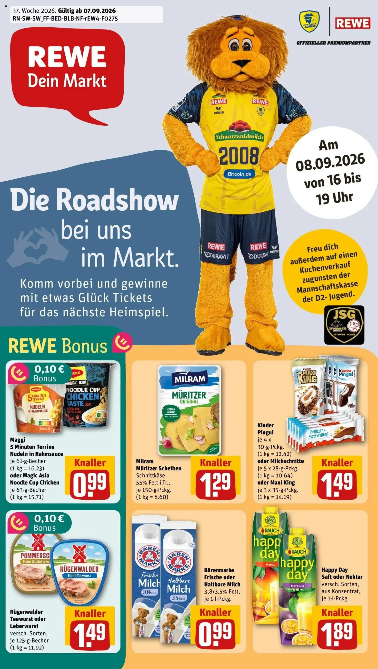 REWE Prospekt ab 07.09.2026 zum Blättern » Angebote | Seite: 1 | Produkte: Milram, Mango, Chili, Uhr