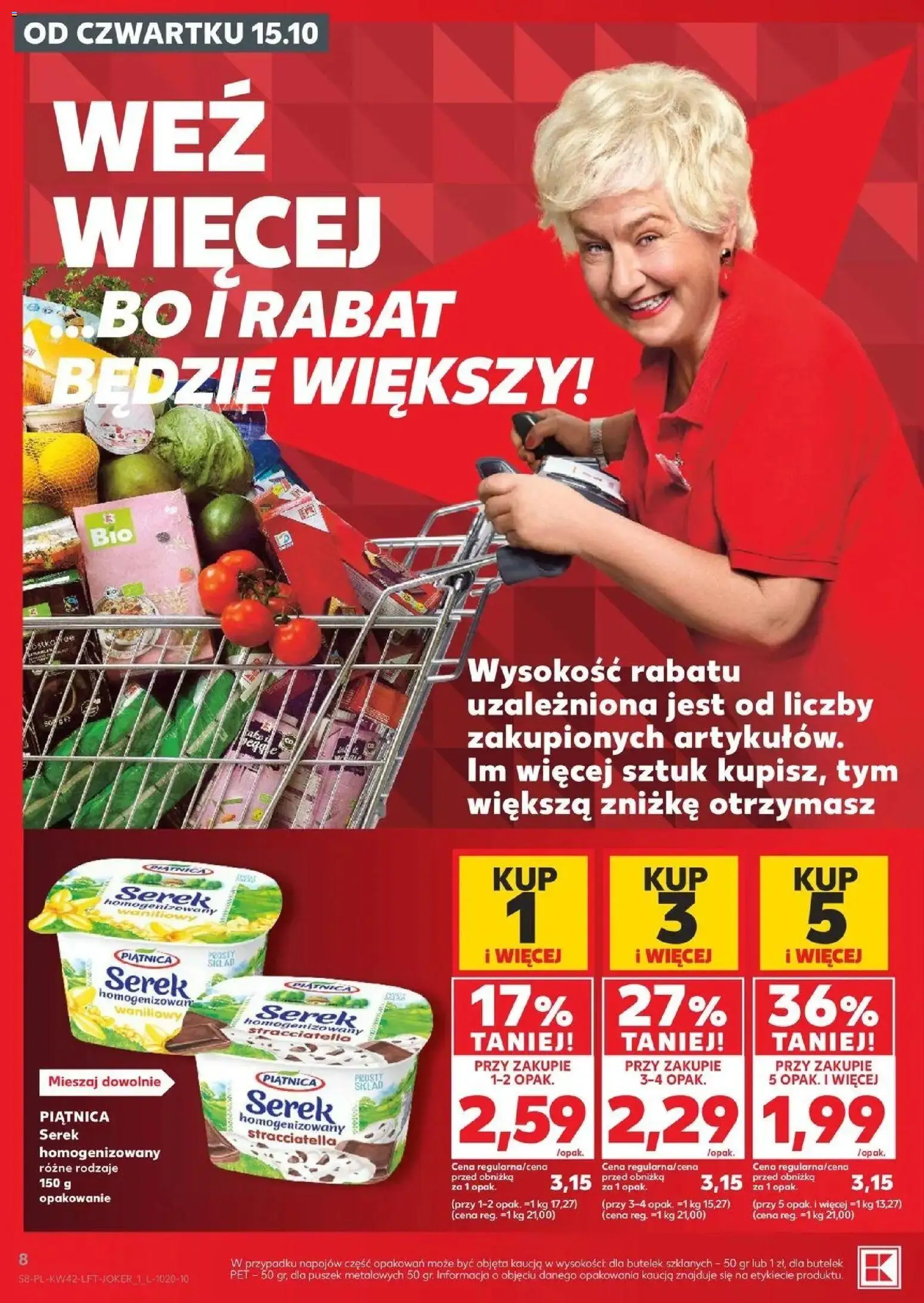 Kaufland aktualna gazetka od 15.10.2026 - od jutra PDF | Strona: 8 | Produkty: Serek homogenizowany waniliowy, Serek homogenizowany, Serek, Piątnica