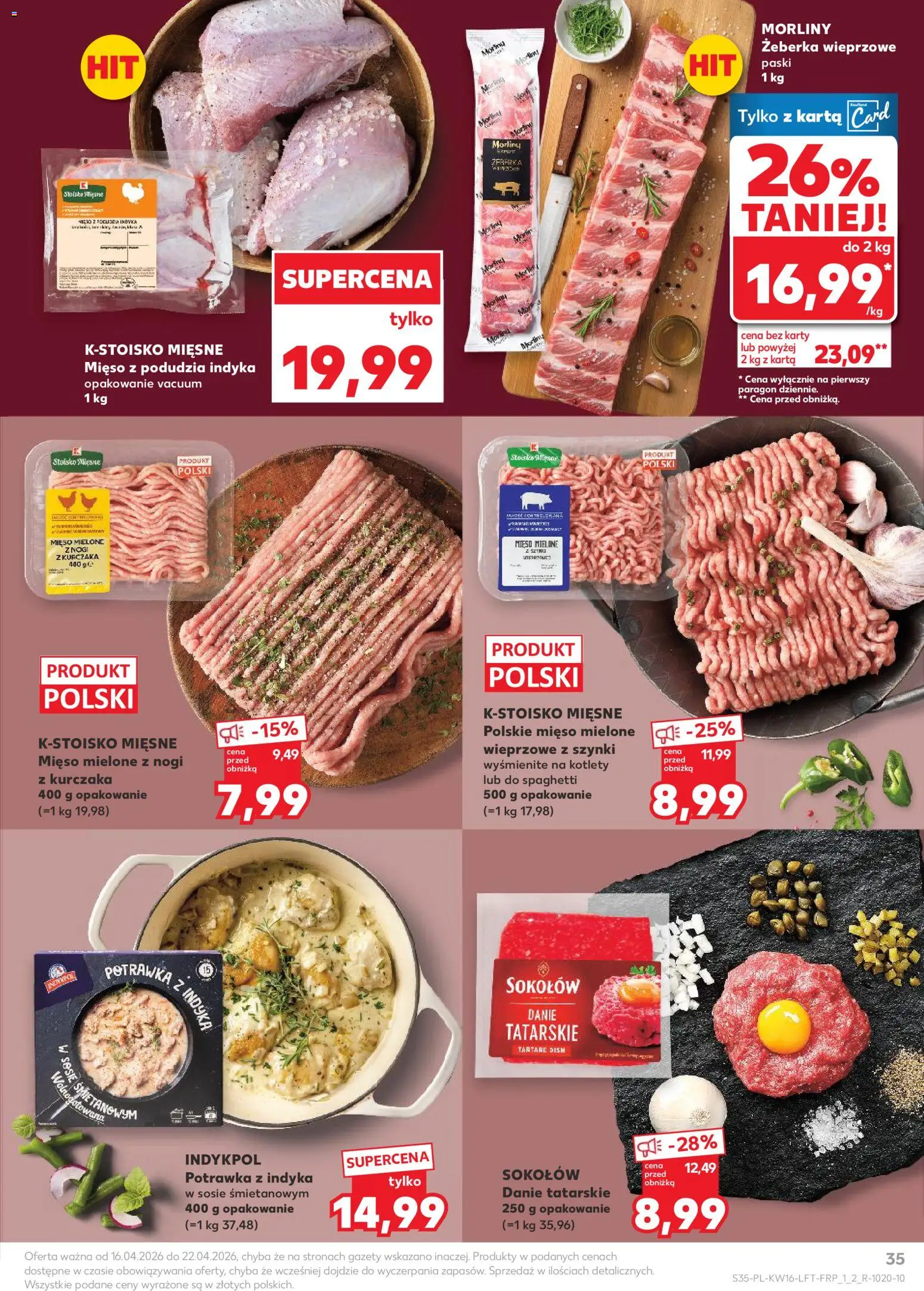 Kaufland gazetka od 16.04.2026 | Strona: 35 | Produkty: Karta, Mięso, Mięso mielone, Kotlety