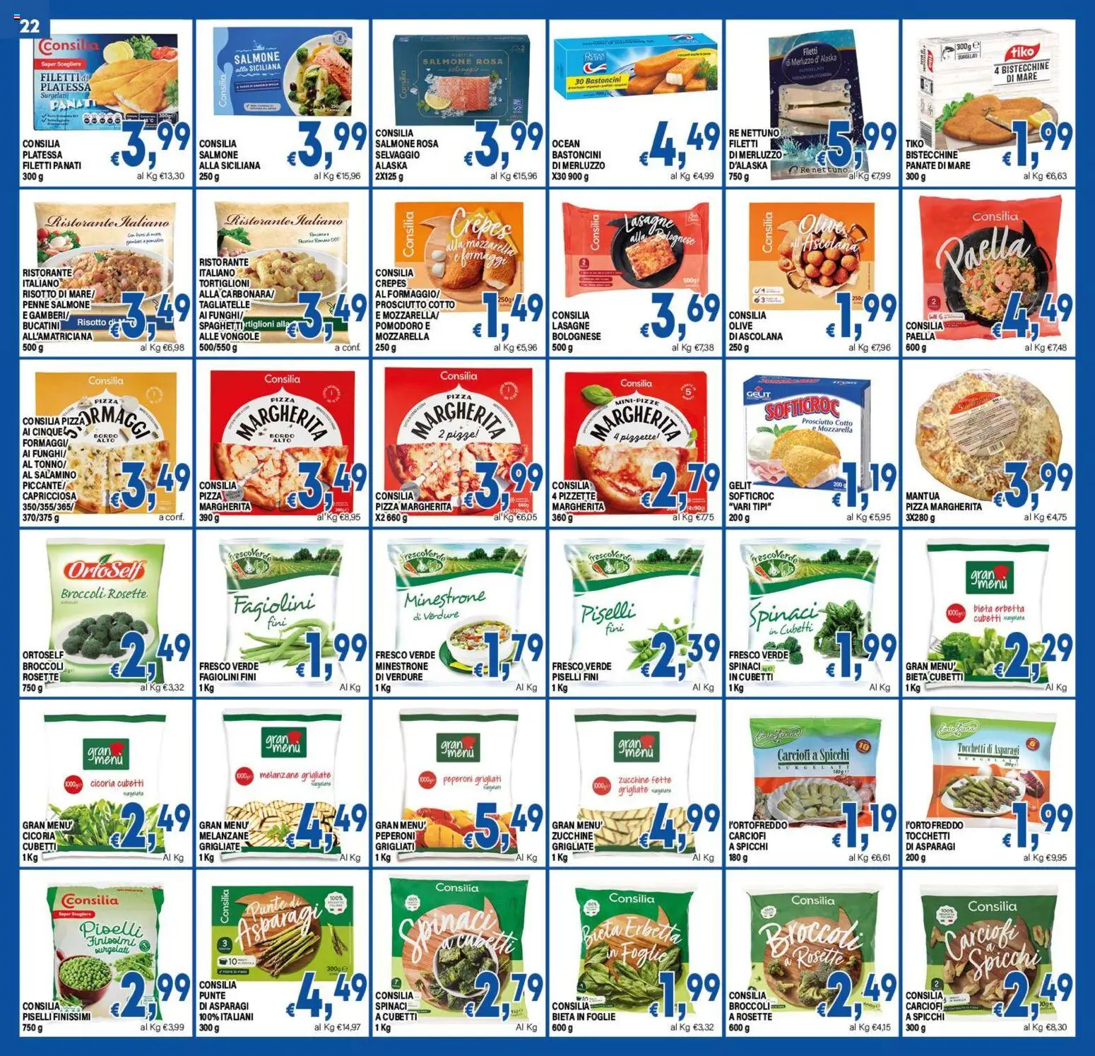 Volantino DEM del 19/10/2026 | Pagina: 22 | Prodotti: Minestrone, Tagliatelle, Vongole, Zucchine