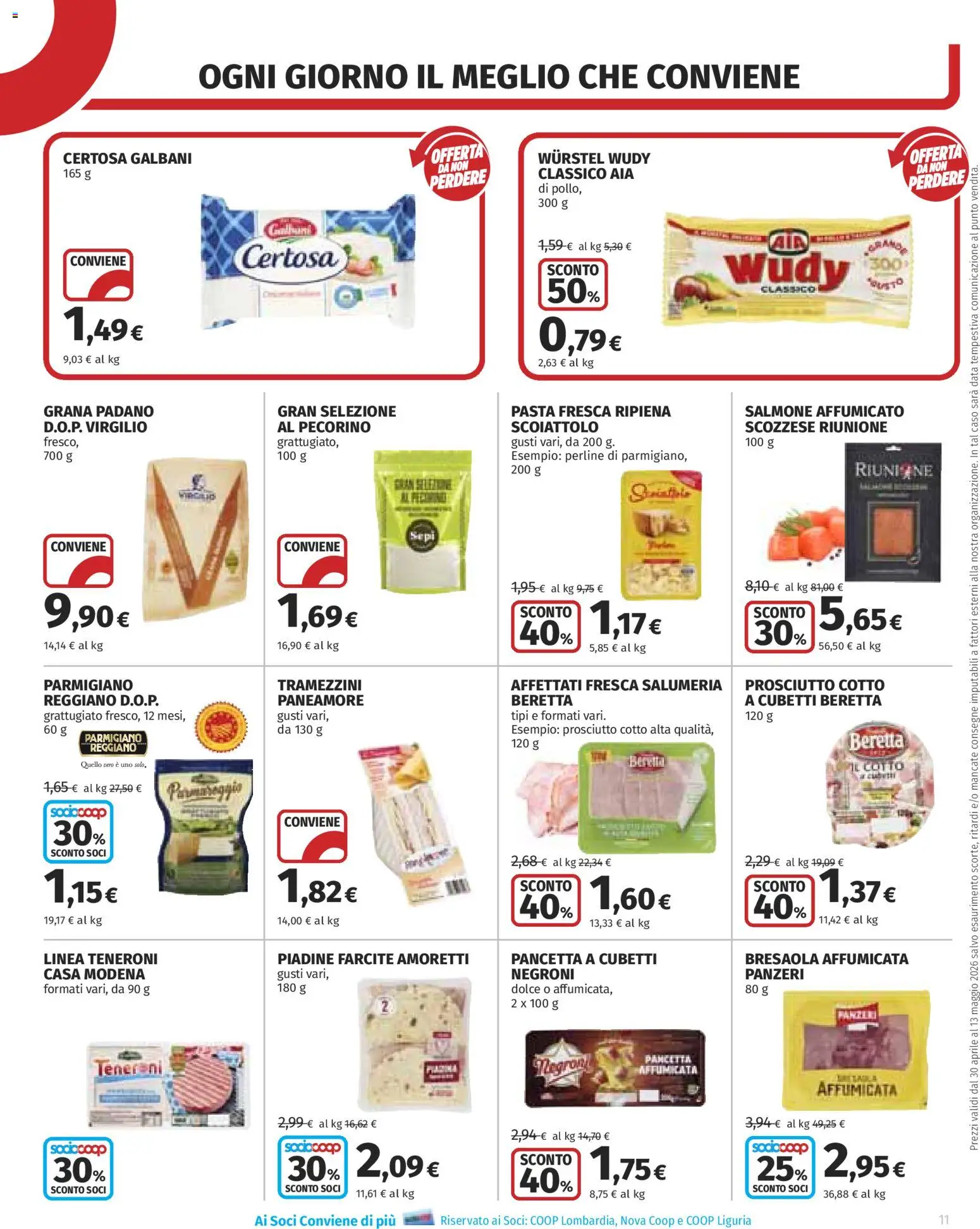 Volantino COOP del 30.04.2026 | Pagina: 11 | Prodotti: Salmone, Pancetta, Data, Parmigiano