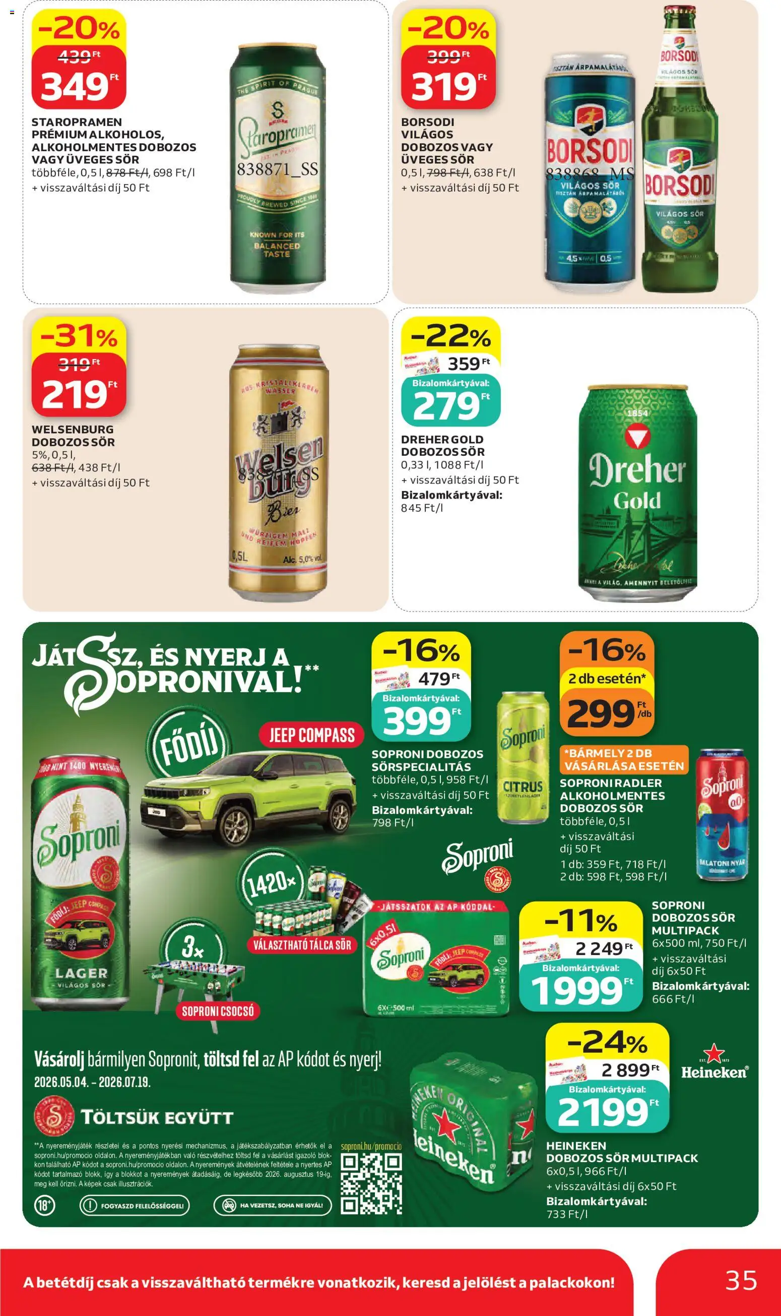 Auchan akciós ujság - amely érvényes a következő dátumtól: 28.05.2026 | Oldal: 35 | Termékek: Heineken, Dobozos sör, Sör
