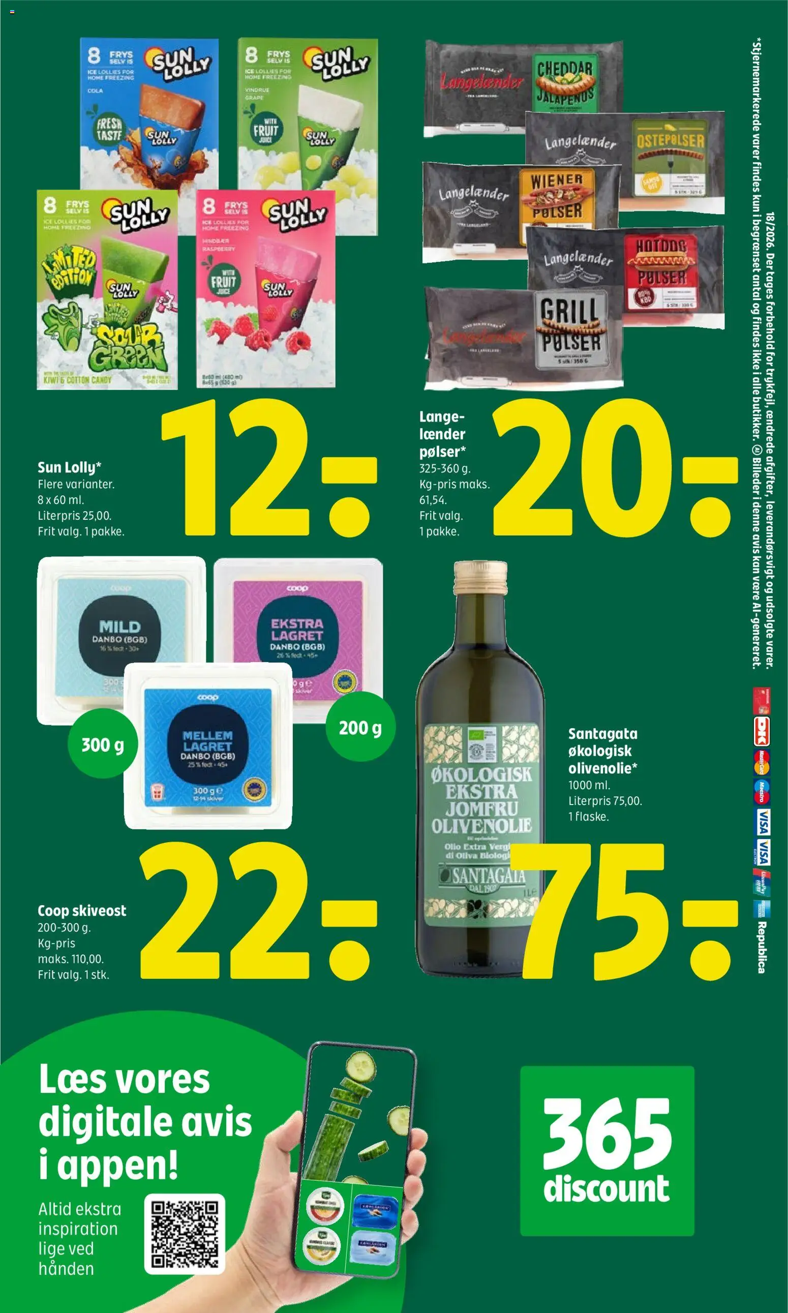 Coop 365 tilbudsavis – gyldig fra 30/04/2026 | Side: 3 | Produkter: Cheddar, Pølser, Skiveost, Olivenolie