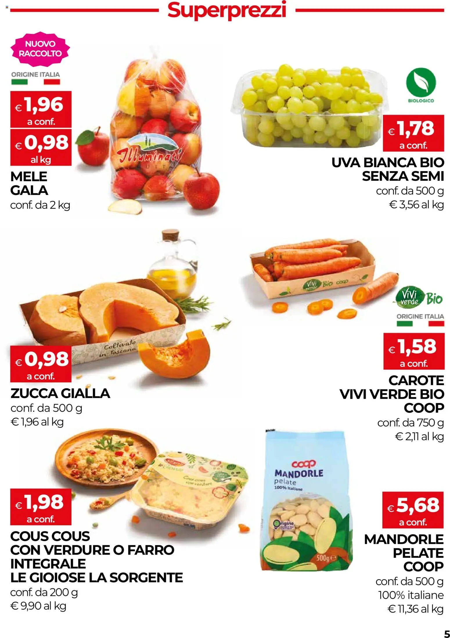 Volantino COOP del 17/09/2026 | Pagina: 5 | Prodotti: Carote, Mandorle, Zucca, Farro