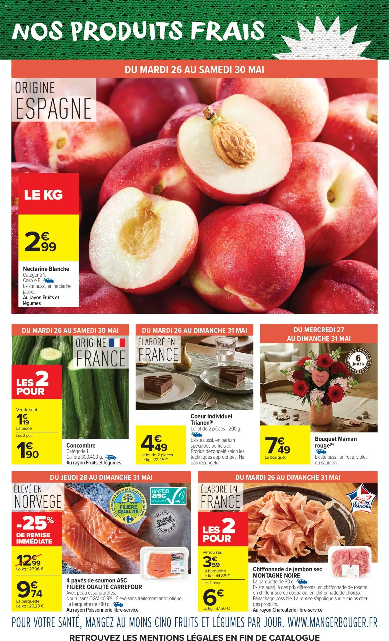 {H1} | Page: 5 | Produits: Concombre, Nectarine, Spéculoos, Jambon