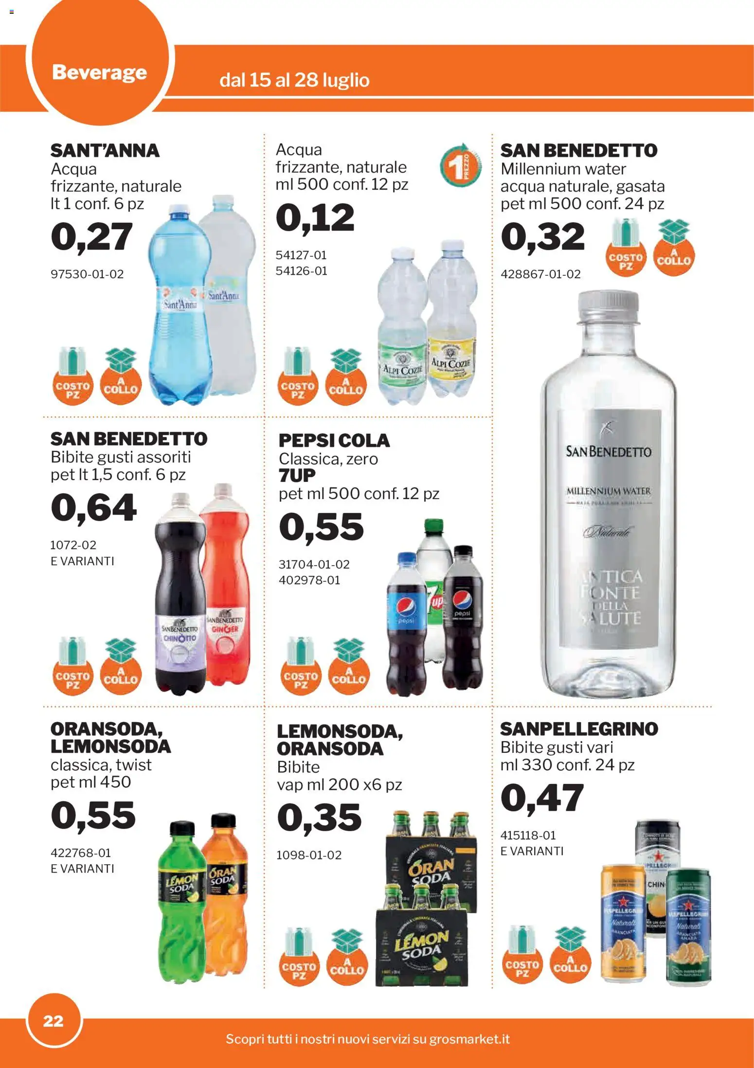 Volantino Sogegross del 15/07/2026 | Pagina: 22 | Prodotti: Chinotto, Acqua, Bibite, Pepsi