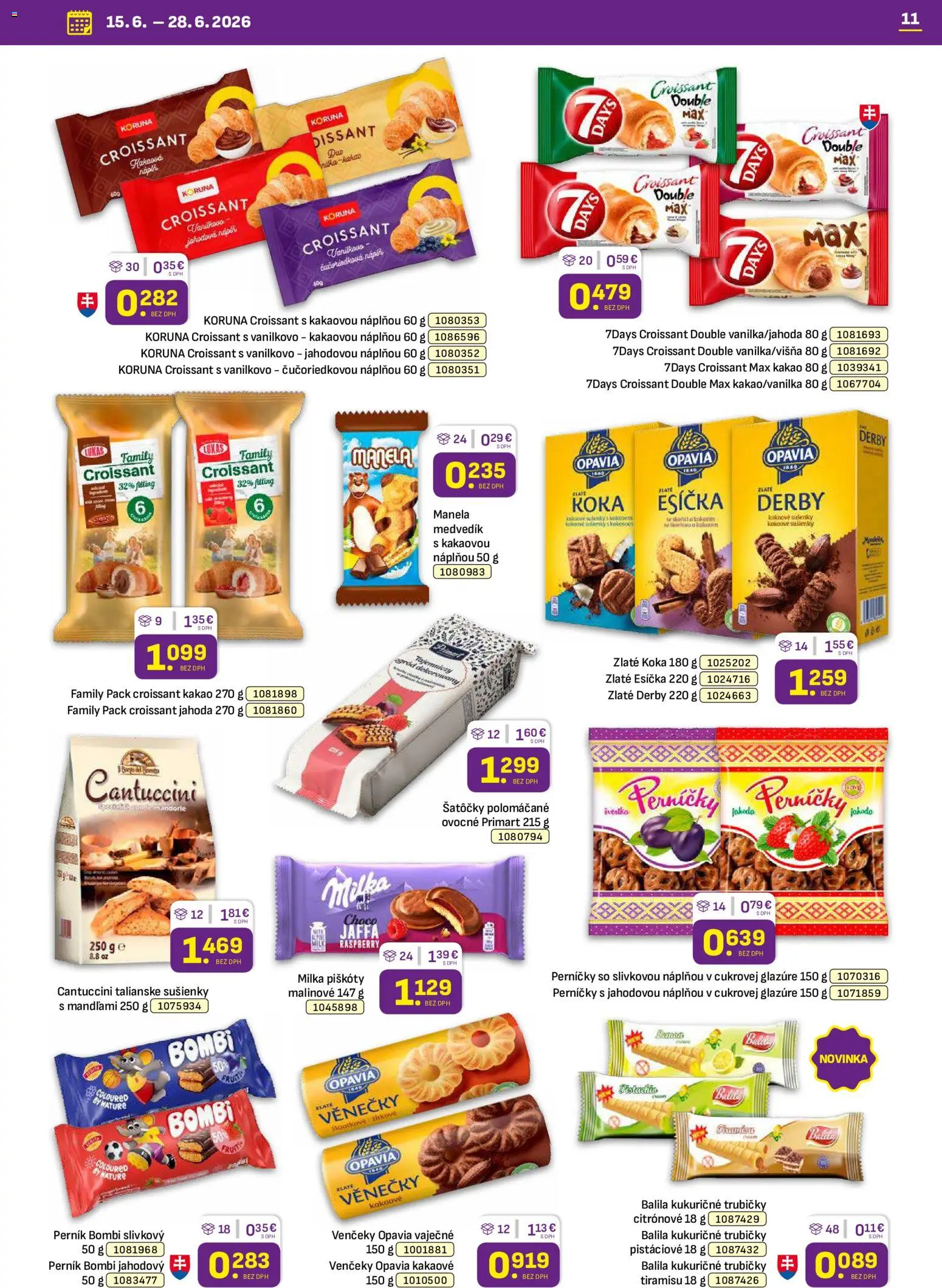 Nové Libex akcie – leták je platný od 15.06.2026 | Strana: 11 | Produkty: Croissant, Milka, Kakao