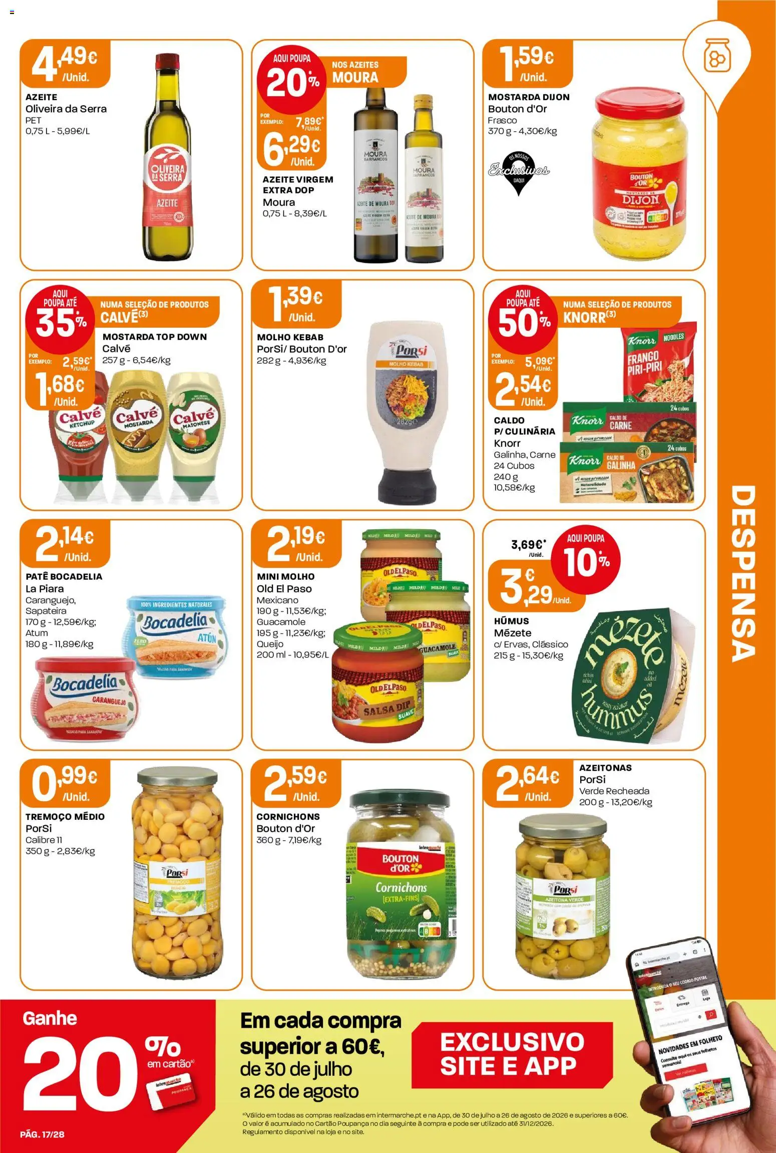 Intermarché Folheto Contact │ válido de 06/08/2026 | Página: 17 | Produtos: Azeitonas, Knorr, Queijo, Carne