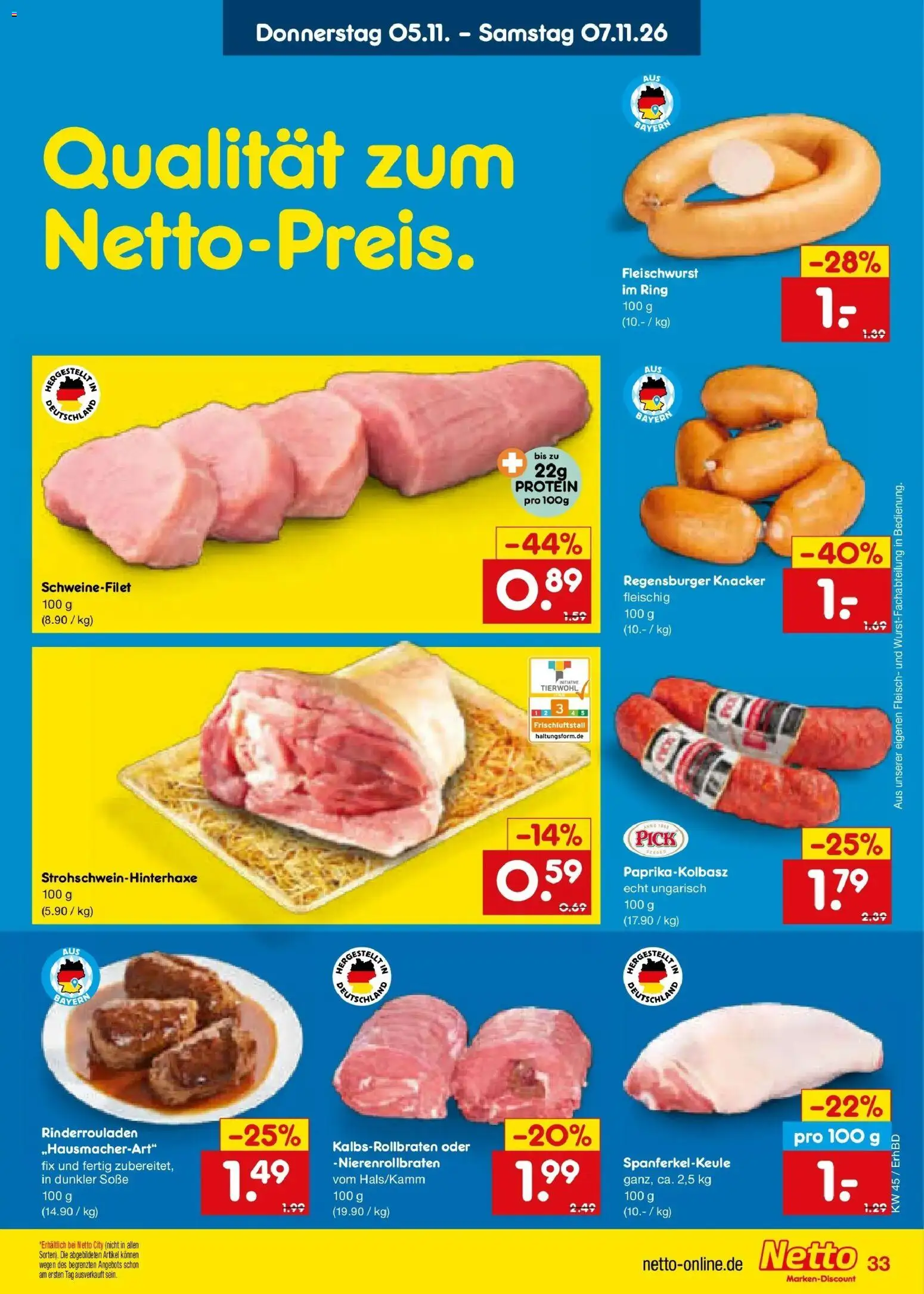 Netto Marken-Discount Prospekt Ergolding – gültig ab 02.11.2026 | Seite: 51 | Produkte: Rinderrouladen, Schweinefilet, Paprika, Soße