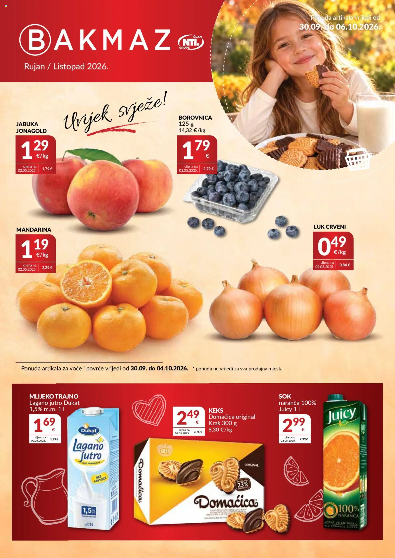 Bakmaz katalog | vrijedi od 30.09.2026 | Stranica: 1 | Proizvodi: Mandarina, Luk, Povrće, Borovnica