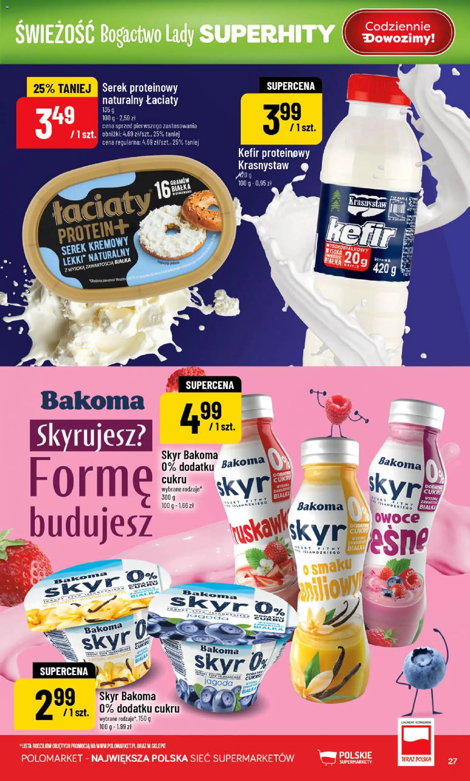 POLOmarket gazetka od 17.06.2026 | Strona: 27 | Produkty: Kefir, Serek, Owoce, Skyr
