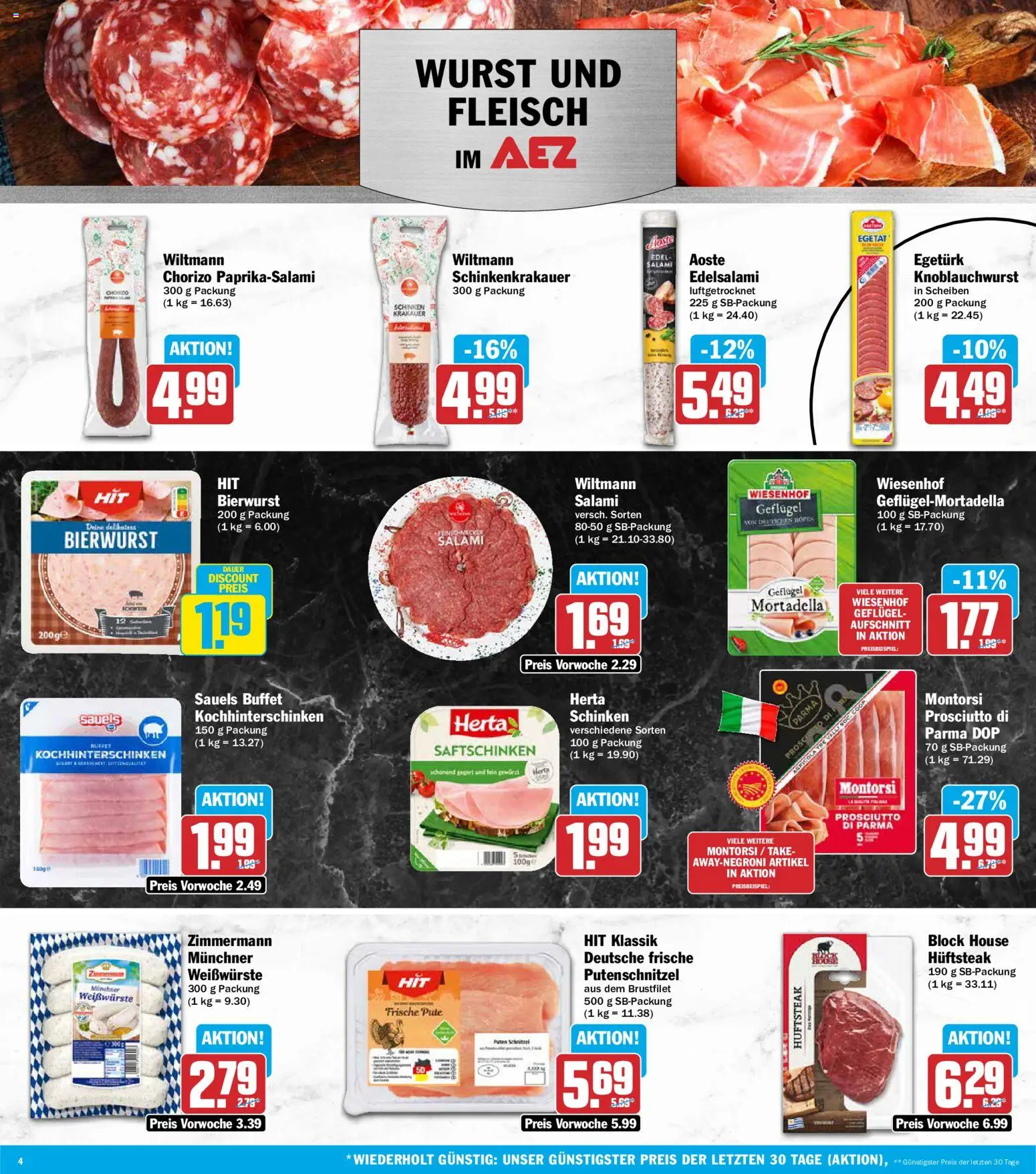 AEZ Prospekt – gültig ab 02.11.2026 | Seite: 4 | Produkte: Pute, Wurst, Salami, Fleisch