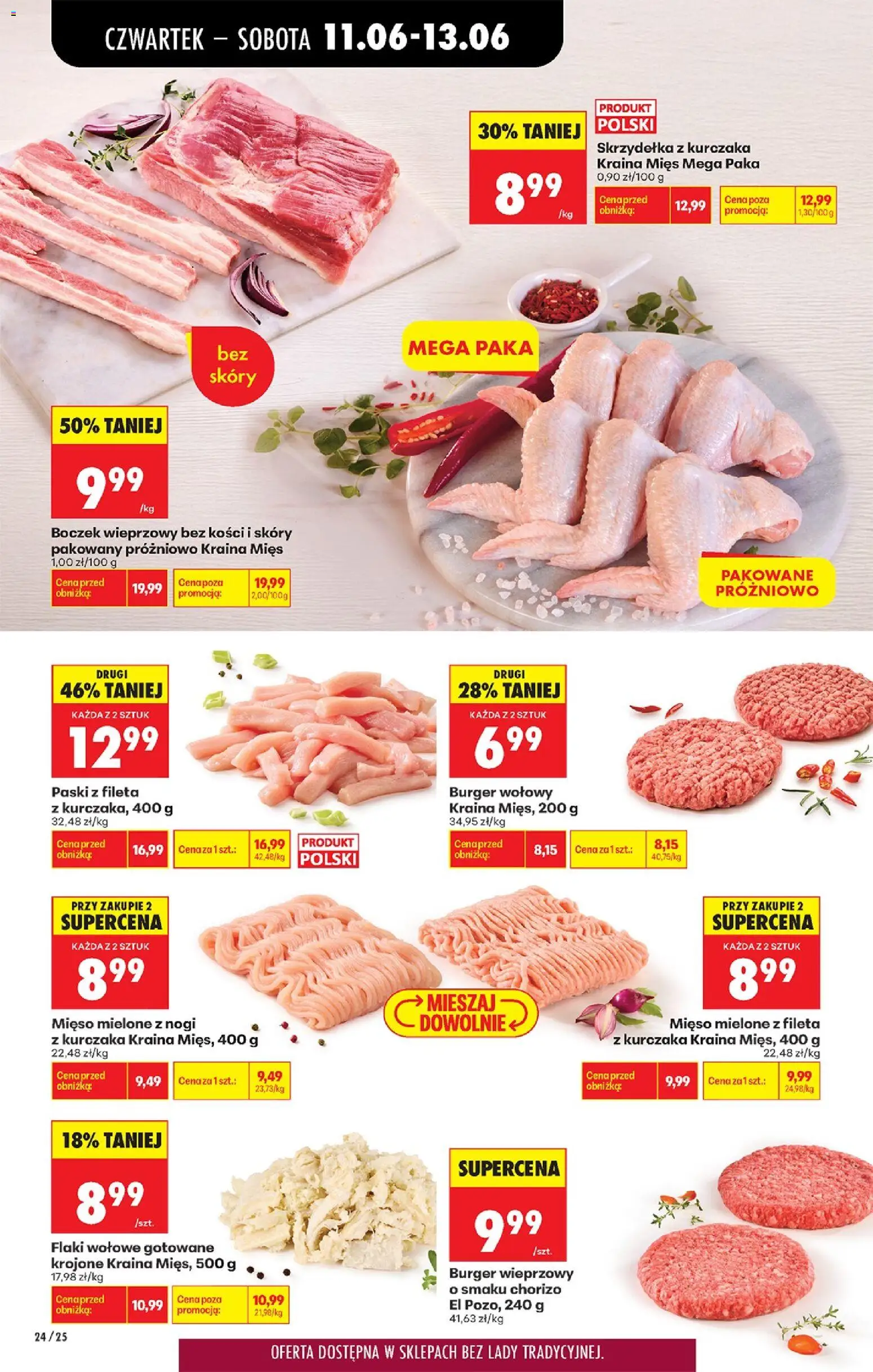 Biedronka gazetka od czwartku od 11.06.2026 | Strona: 26 | Produkty: Kraina mięs, Boczek wieprzowy, Flaki wołowe gotowane, Mięso mielone