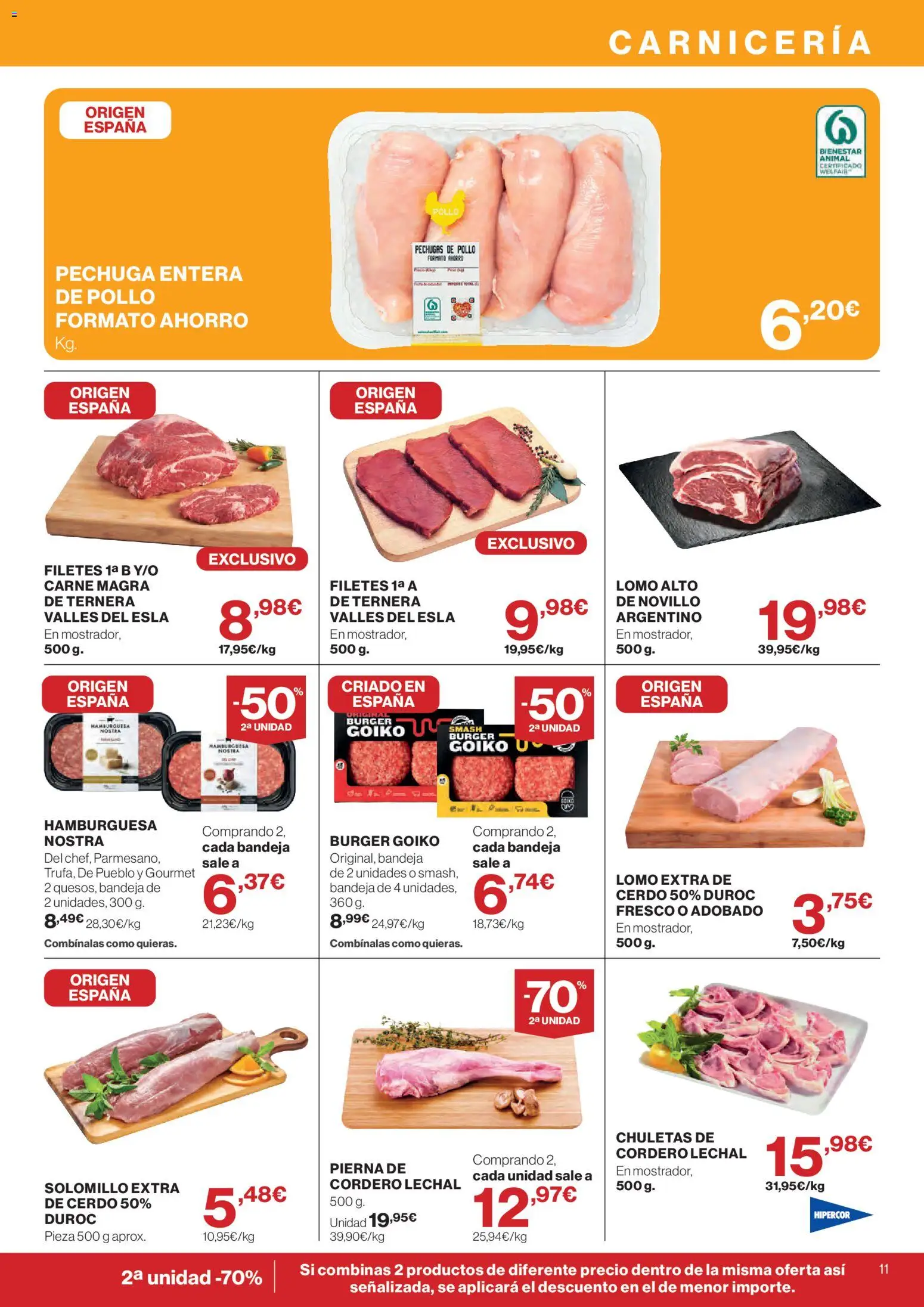 Hipercor catálogo │ válido desde el 24/09/2026 | Página: 11 | Productos: Pechugas de pollo, Chuletas de cordero, Hamburguesa, Carne