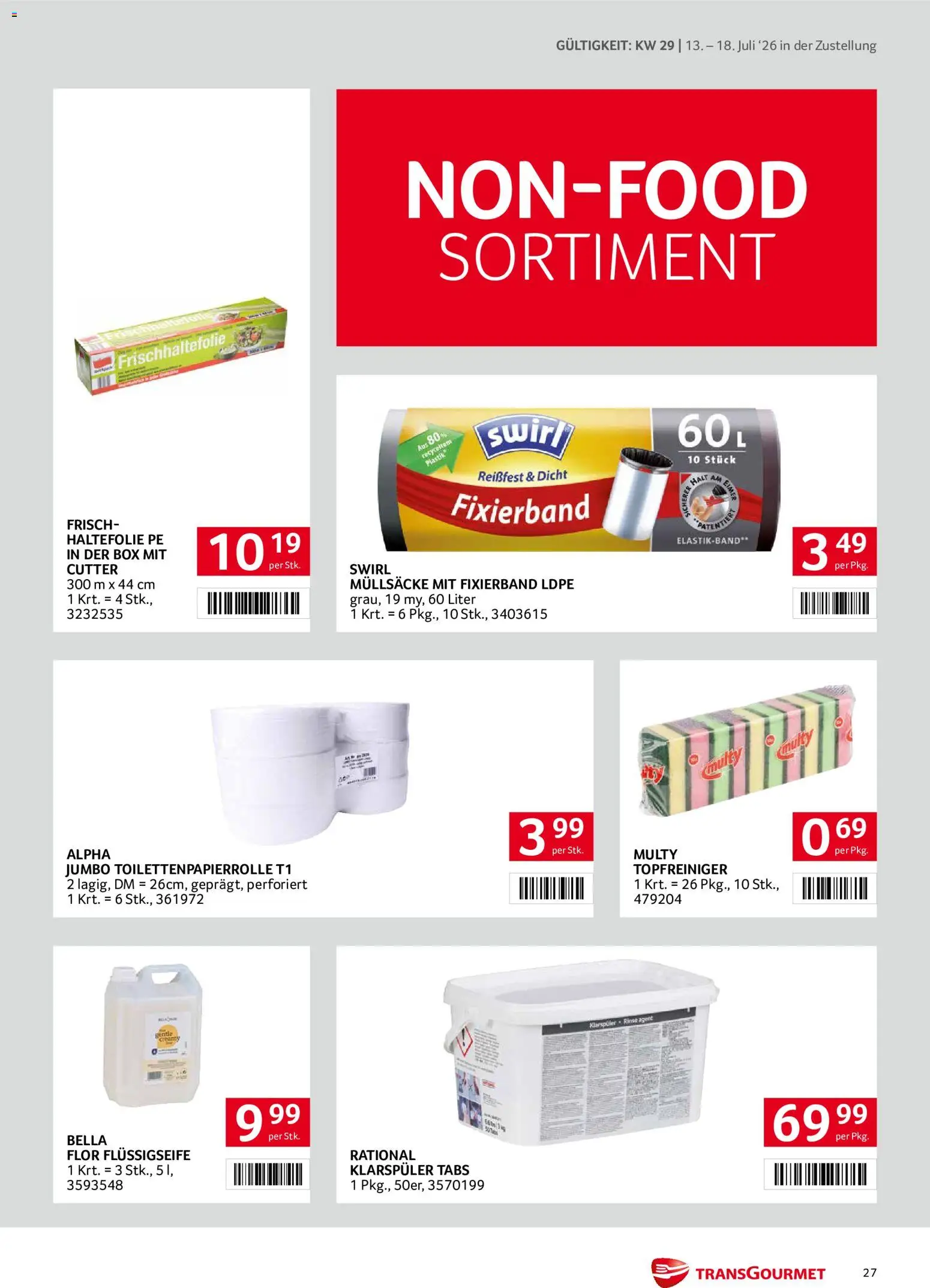 Transgourmet Zustellaktion gültig ab 13.07.2026 | Seite: 27 | Produkte: Klarspüler, Cutter, Box