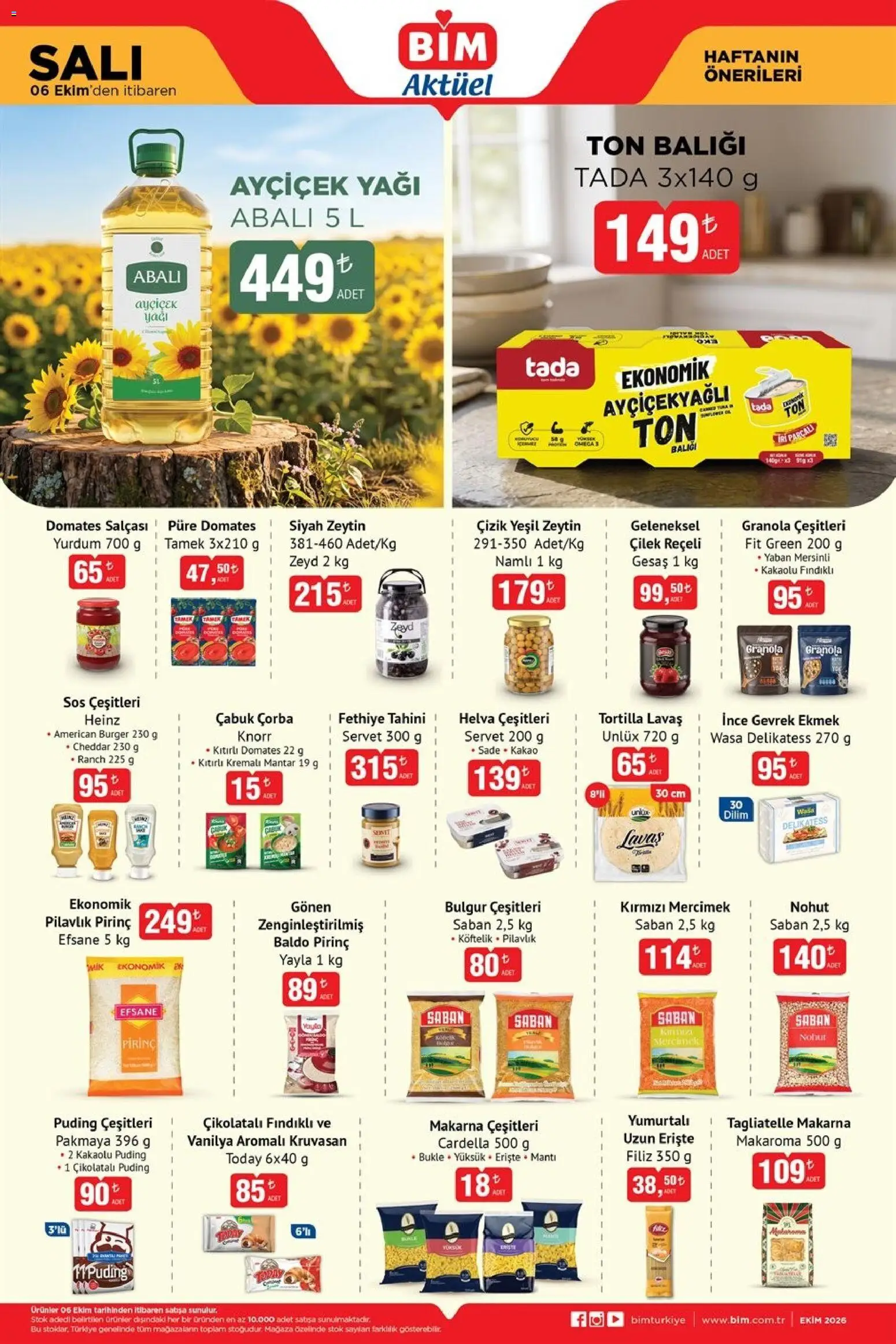 BİM - Katalog Salı - 06 Ekim 2026 tarihinden itibaren geçerlidir | Sayfa: 3 | Ürünler: Cheddar, Mercimek, Domates, Makarna