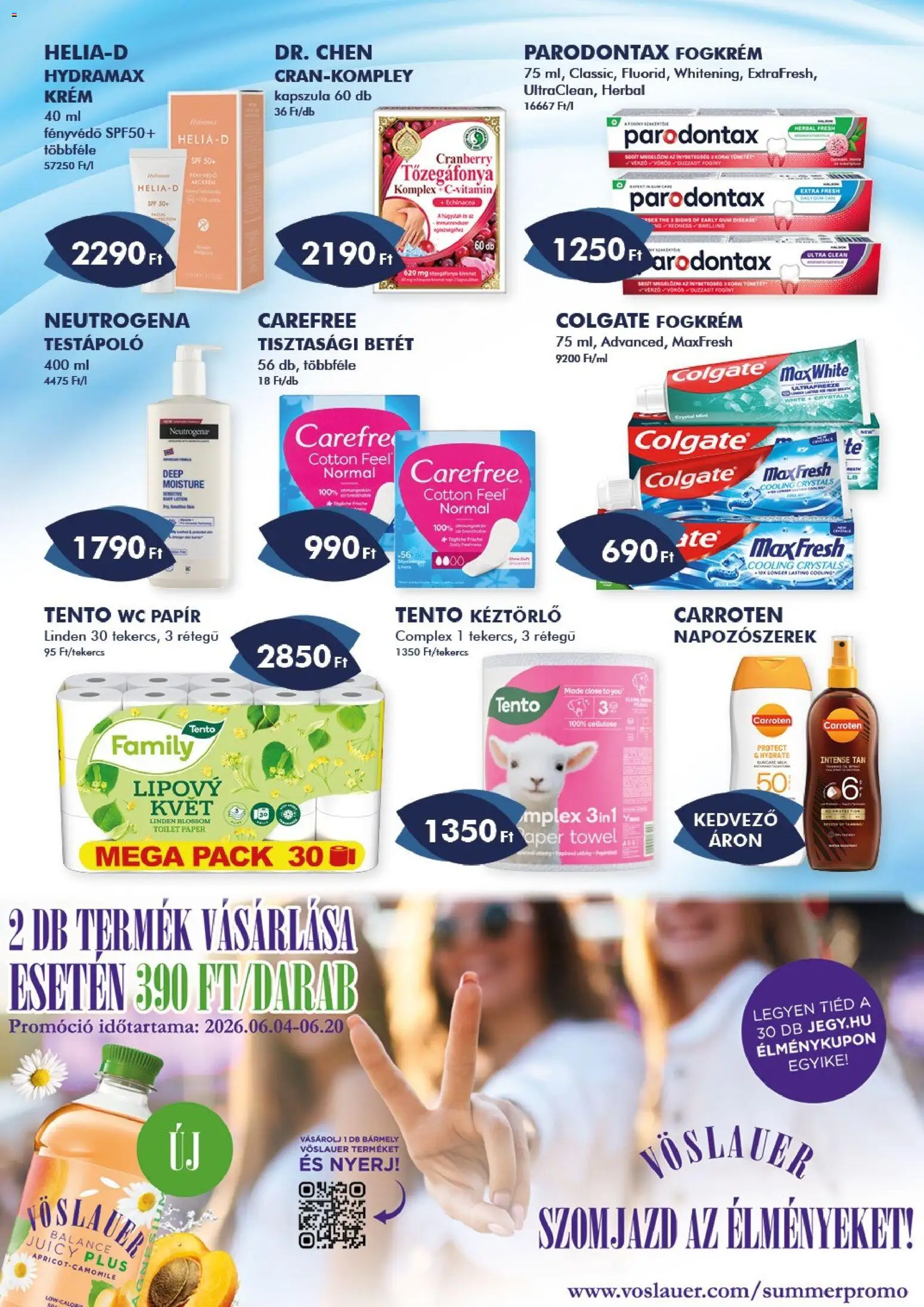 Azur akciós ujság - amely érvényes a következő dátumtól: 04.06.2026 | Oldal: 4 | Termékek: Tisztasági betét, WC, Testápoló, Fogkrém
