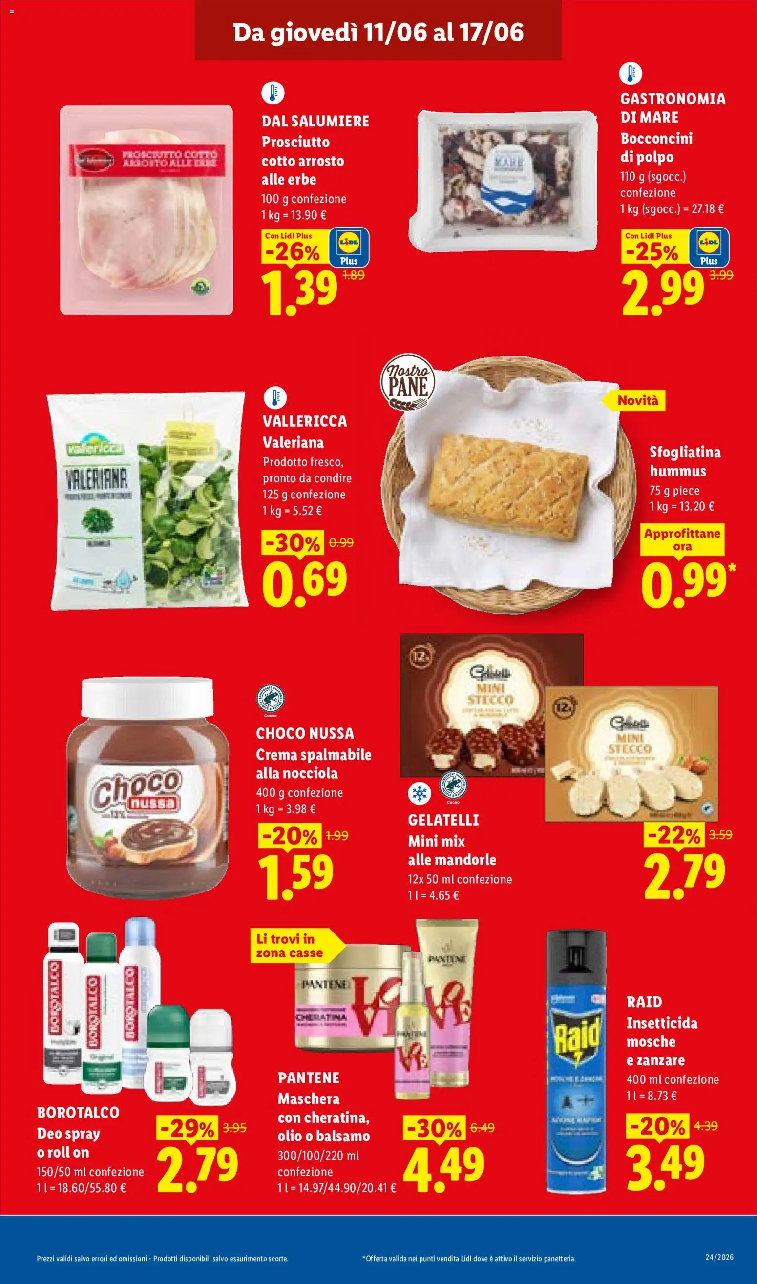 Volantino Lidl del 11.06.2026 | Pagina: 11 | Prodotti: Maschera, Prosciutto Cotto, Mandorle, Hummus