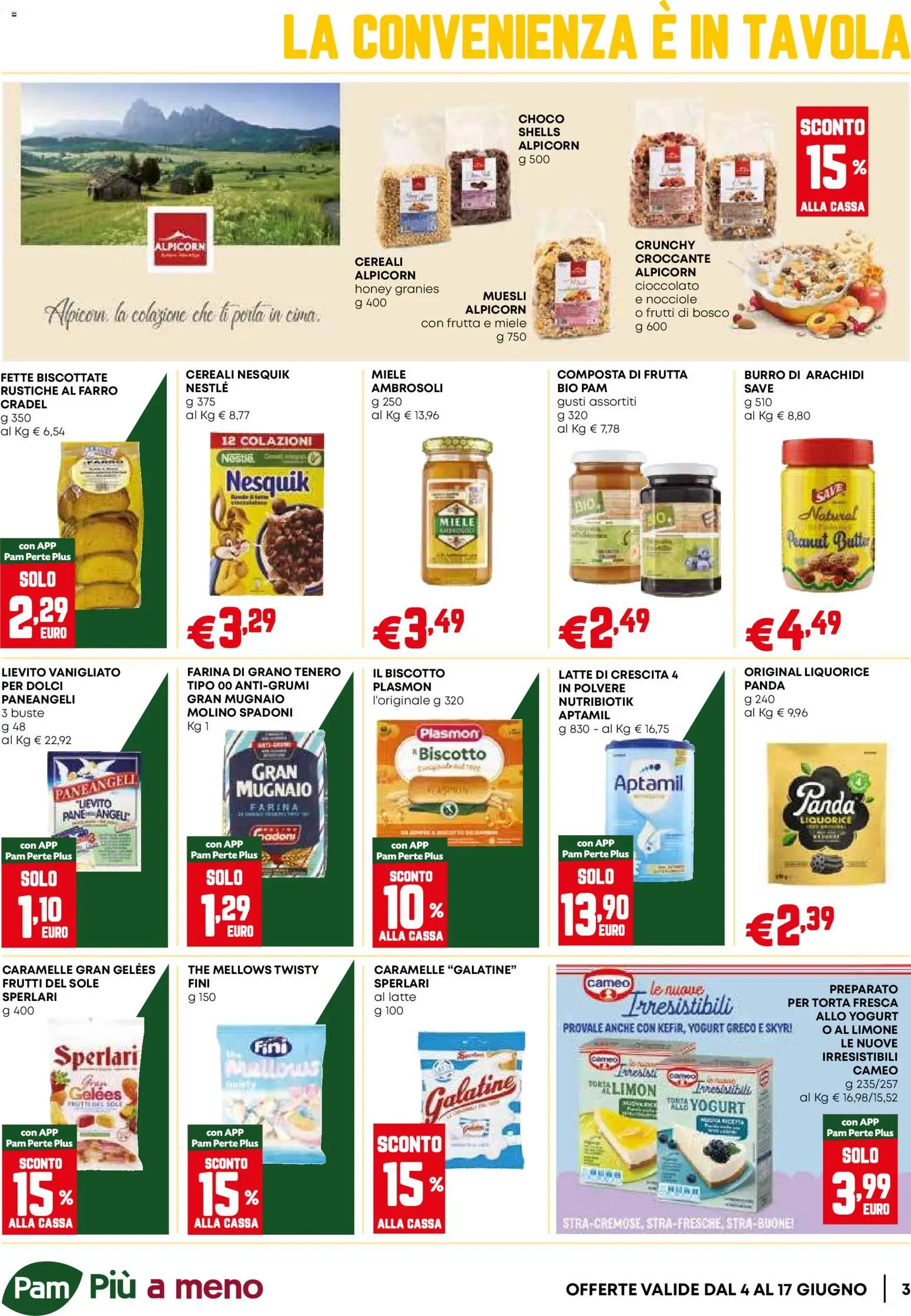 Volantino PAM del 04.06.2026 | Pagina: 3 | Prodotti: Yogurt greco, Latte, The, Miele