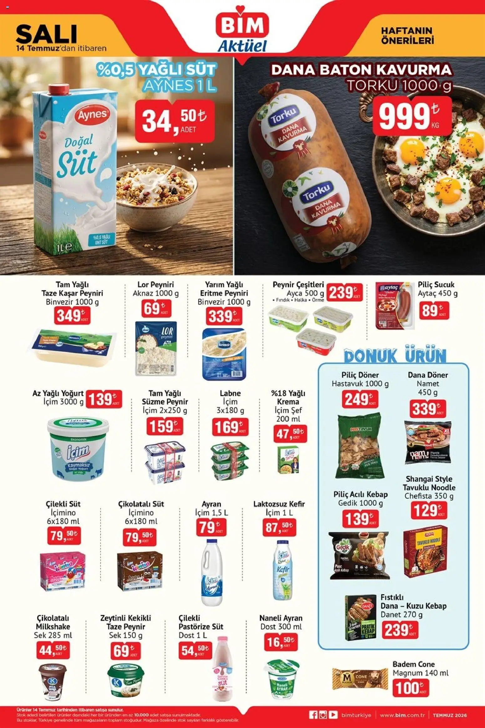 BİM - Katalog Salı - 14 Temmuz 2026 tarihinden itibaren geçerlidir | Sayfa: 3 | Ürünler: Döner, Kefir, Badem, Süzme peynir