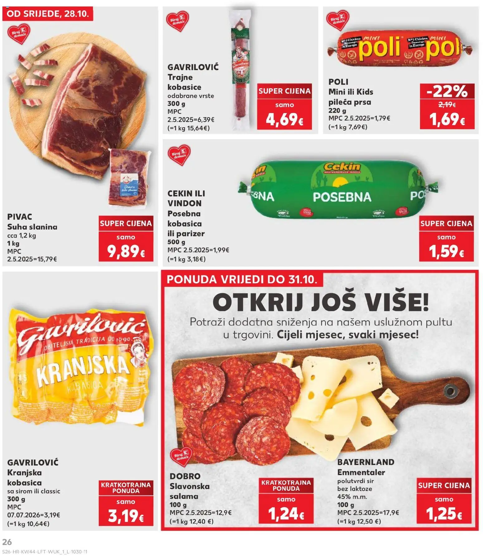 Kaufland katalog | vrijedi od 28.10.2026 | Stranica: 26 | Proizvodi: Sir, Slanina, Kobasice, Parizer